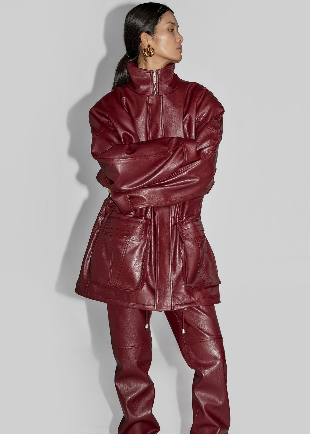 Ascona Faux Leather Jacket - Burgundy - 3