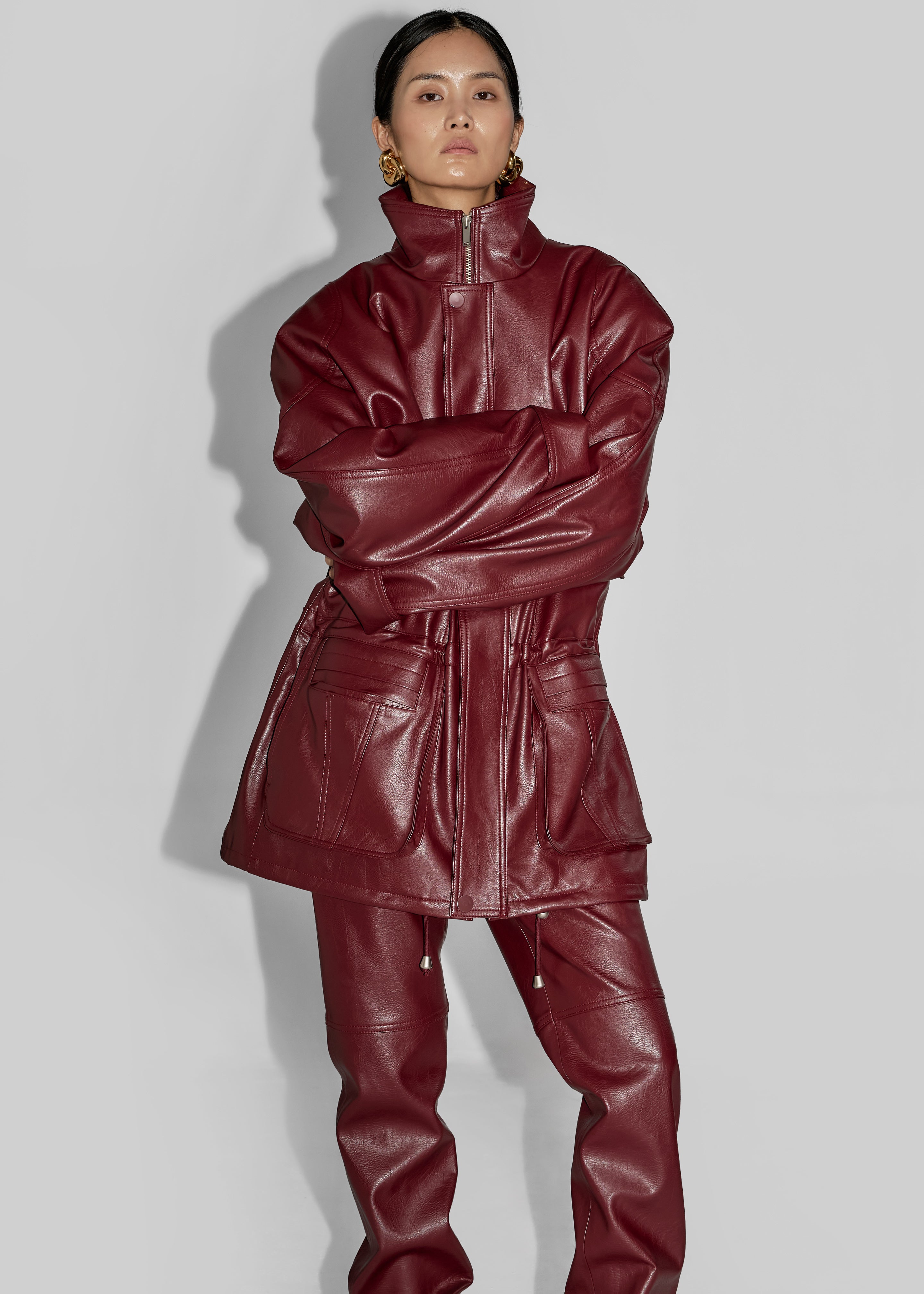 Ascona Faux Leather Jacket - Burgundy - 6