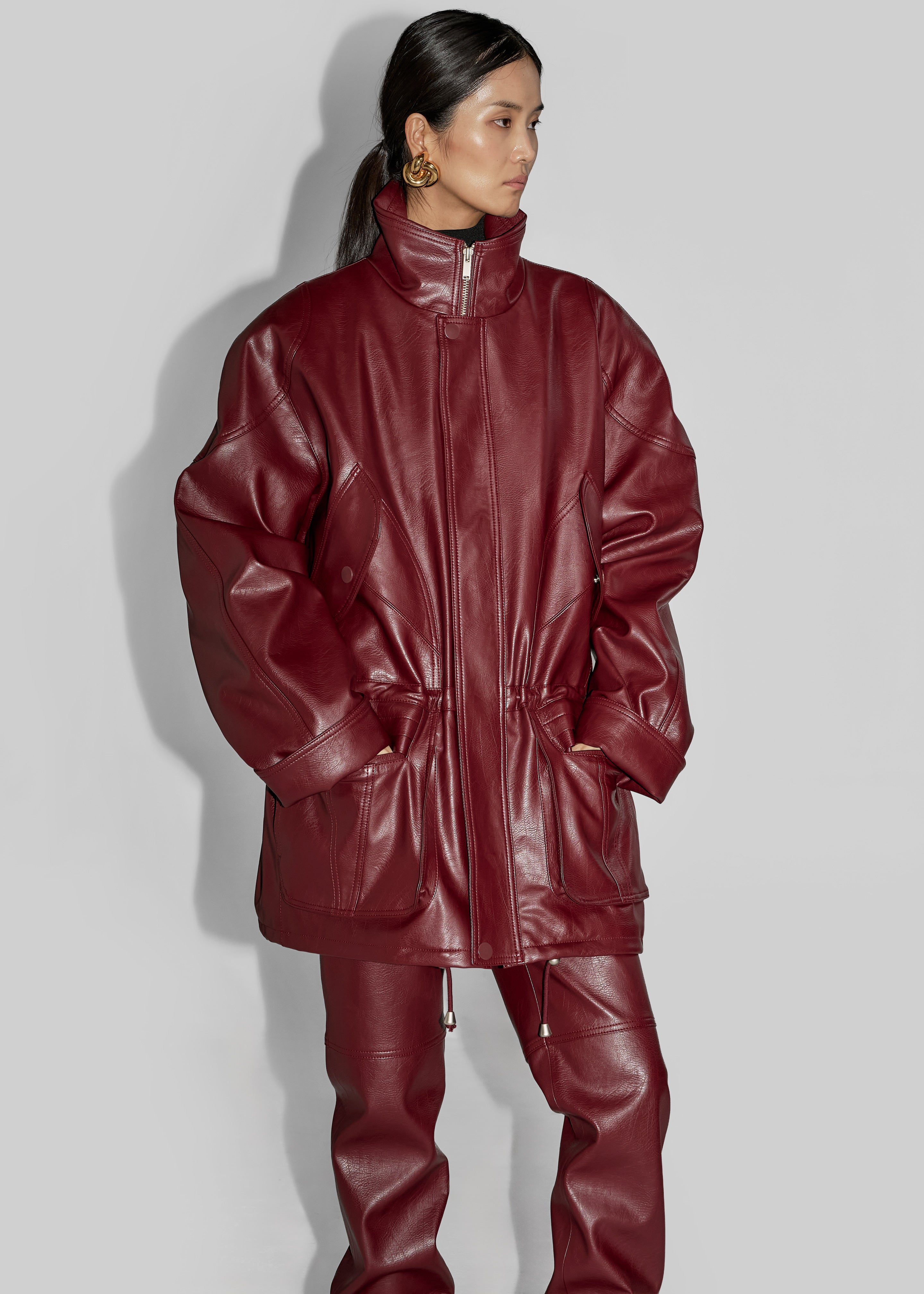 Ascona Faux Leather Jacket - Burgundy – The Frankie Shop