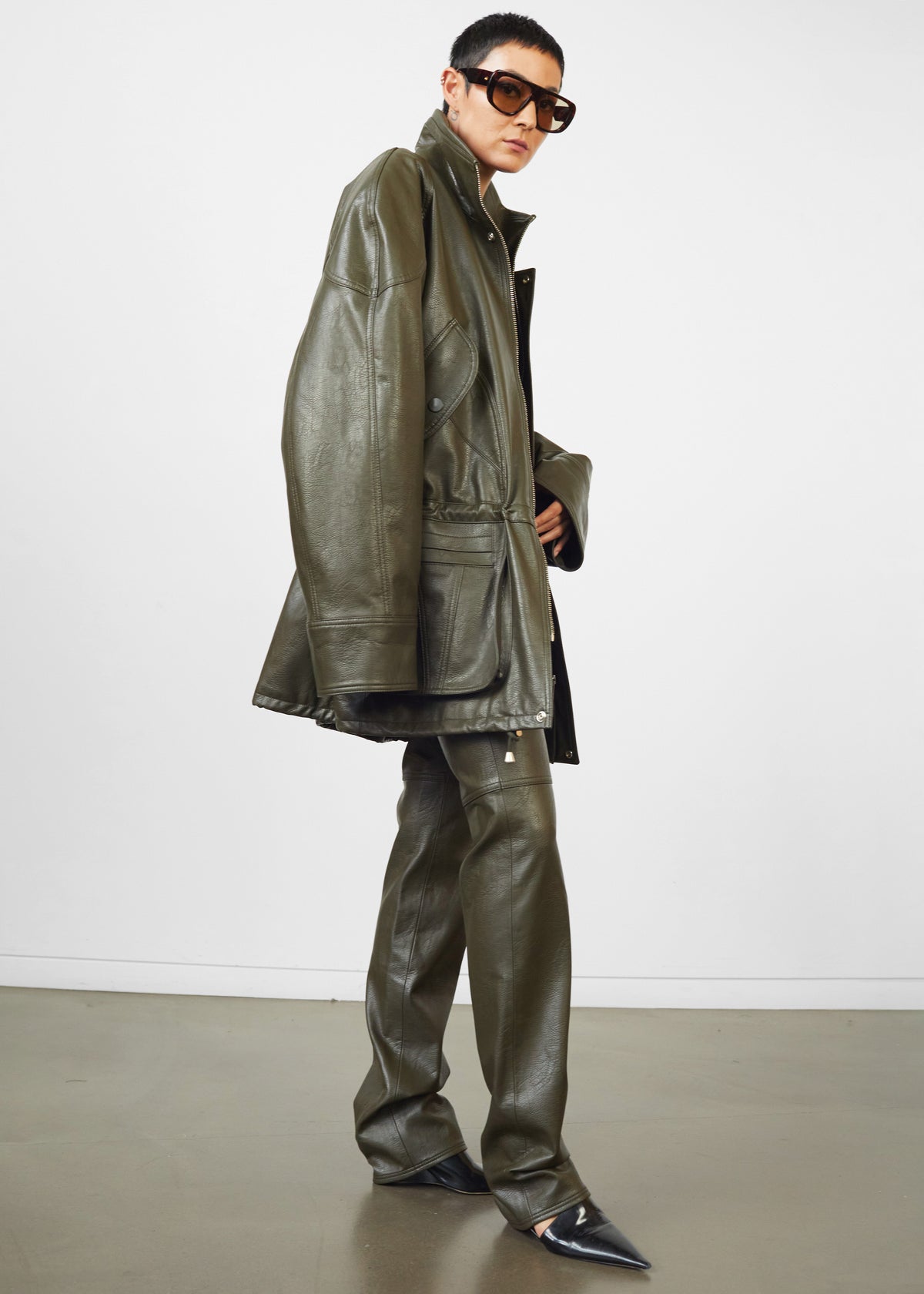 Ascona Faux Leather Jacket - Dark Olive - 9