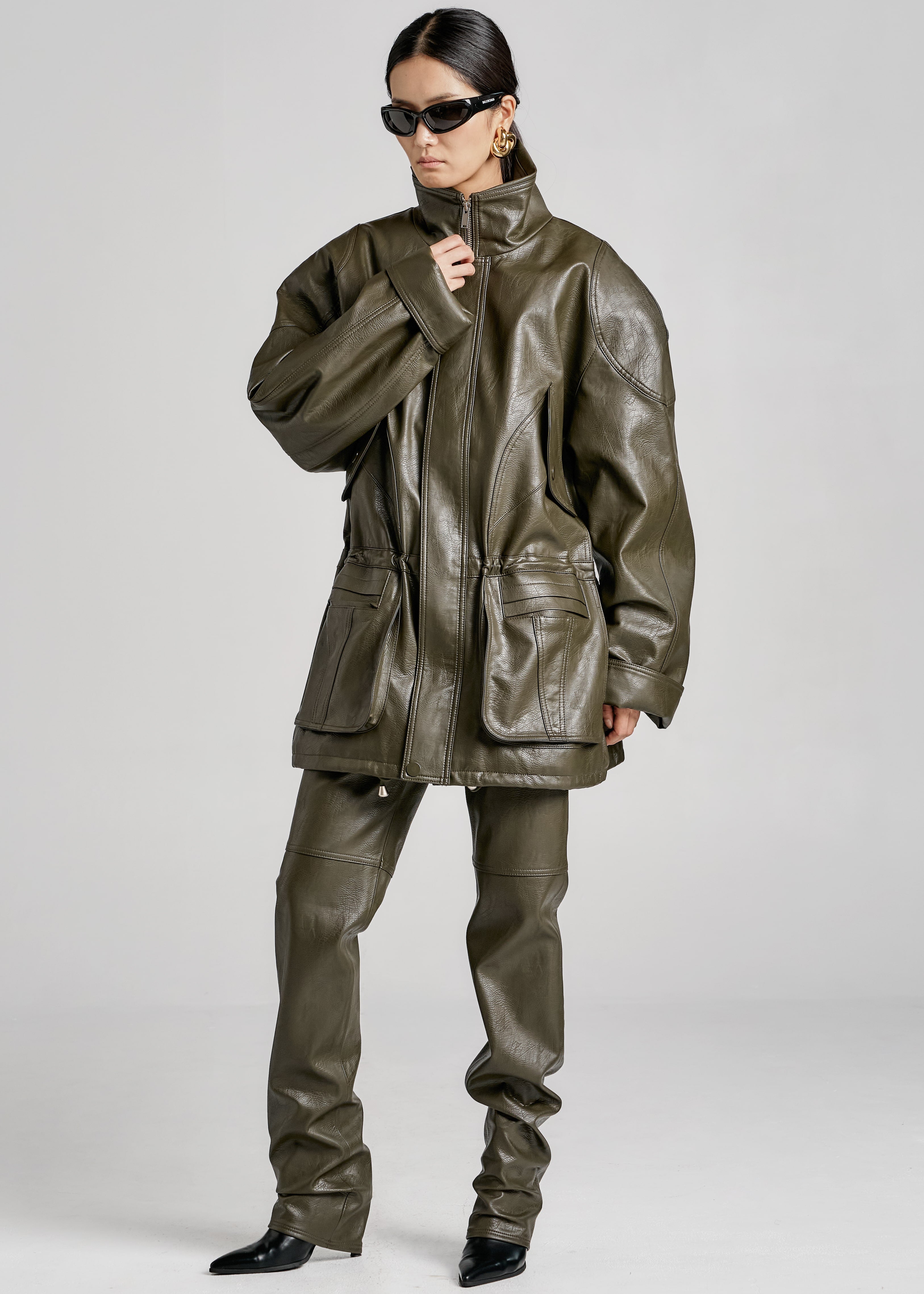 Ascona Faux Leather Jacket - Dark Olive – The Frankie Shop