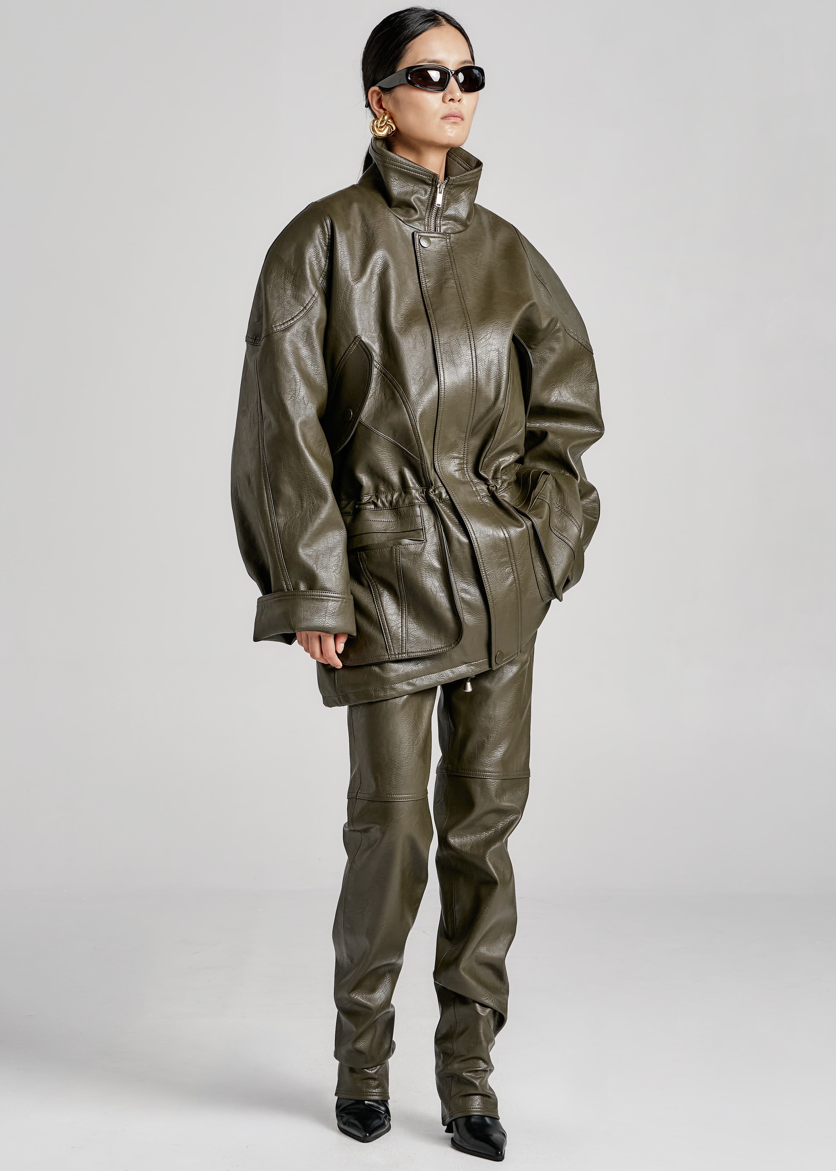 Ascona Faux Leather Jacket - Dark Olive – The Frankie Shop