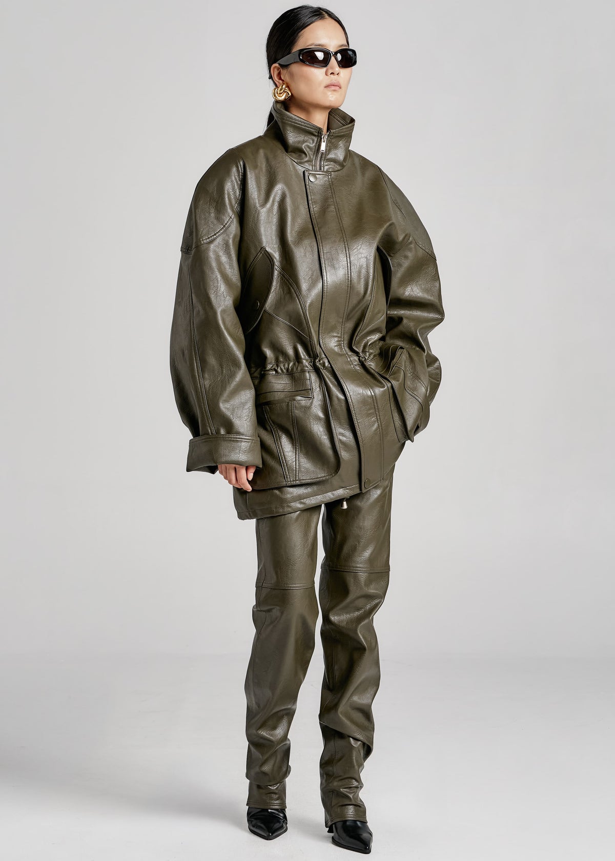 Ascona Faux Leather Jacket - Dark Olive - 7