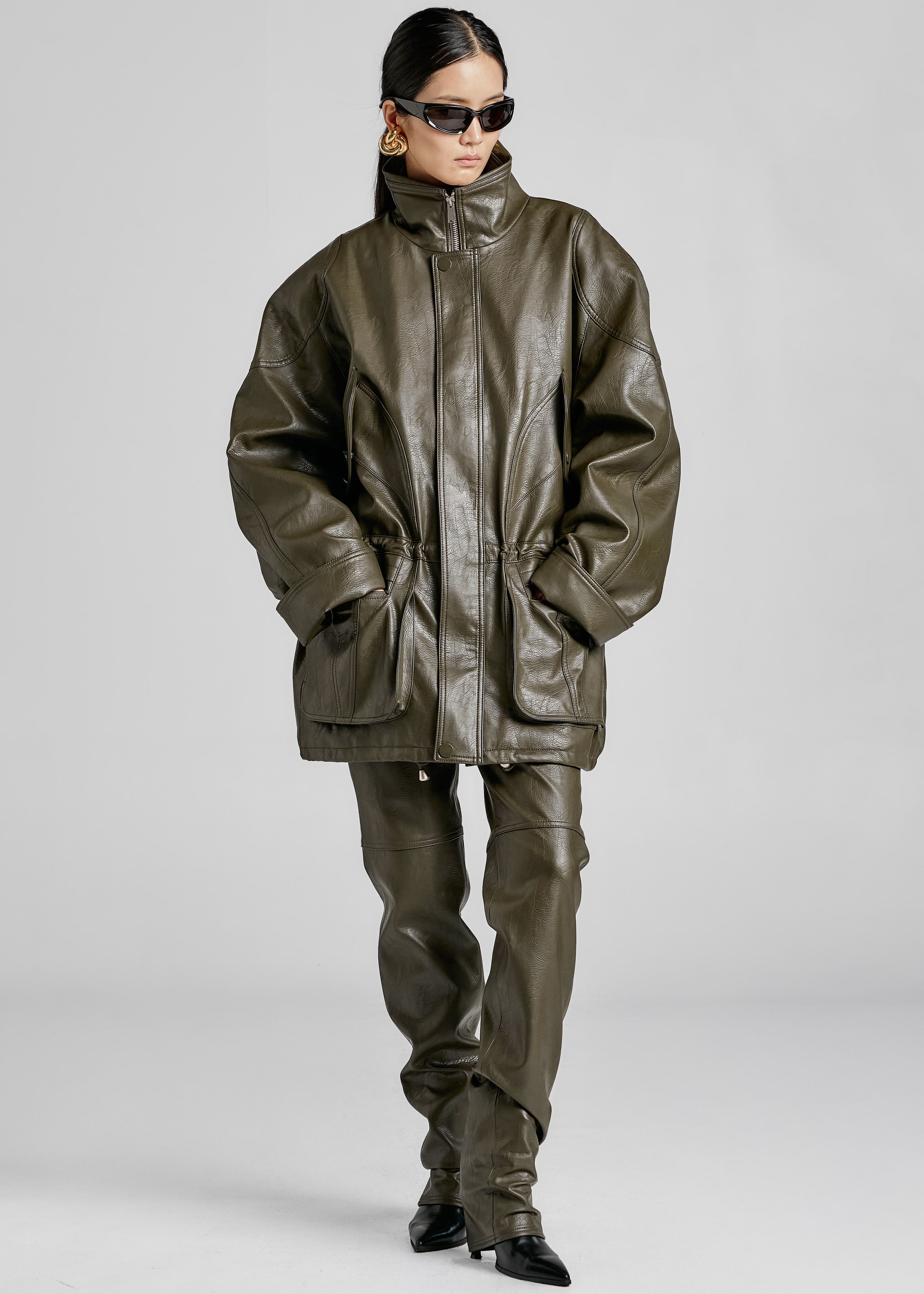 Ascona Faux Leather Jacket - Dark Olive – The Frankie Shop