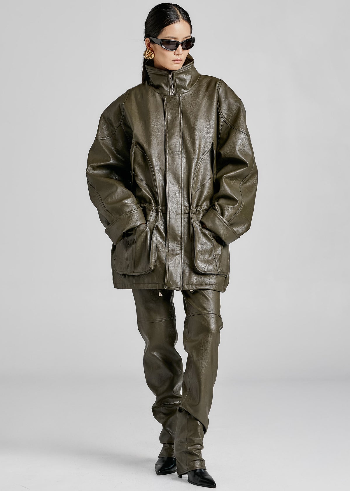 Ascona Faux Leather Jacket - Dark Olive - 6