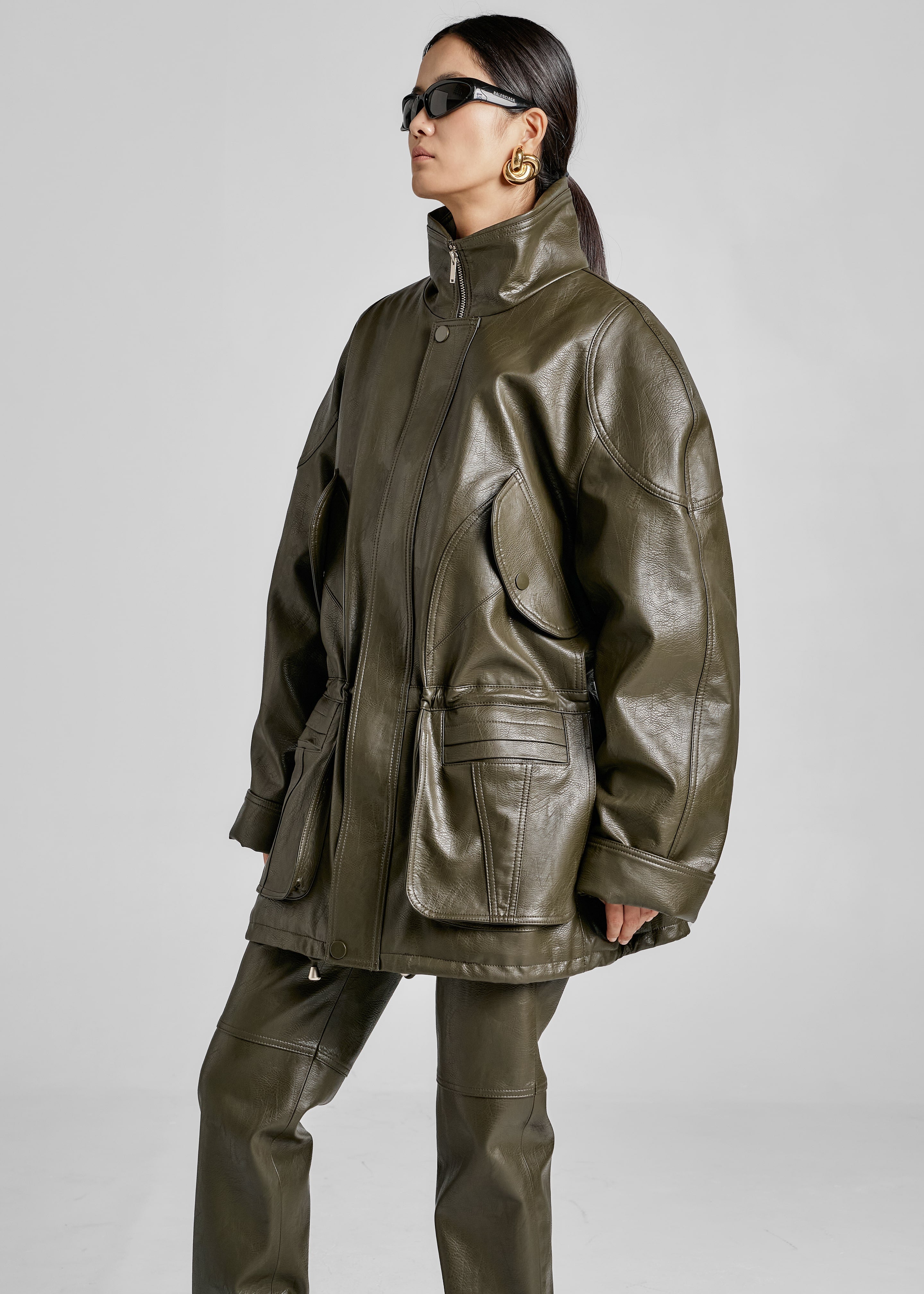 Ascona Faux Leather Jacket - Dark Olive – The Frankie Shop