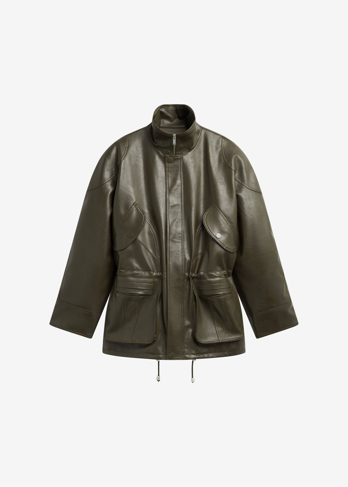 Ascona Faux Leather Jacket - Dark Olive - 13