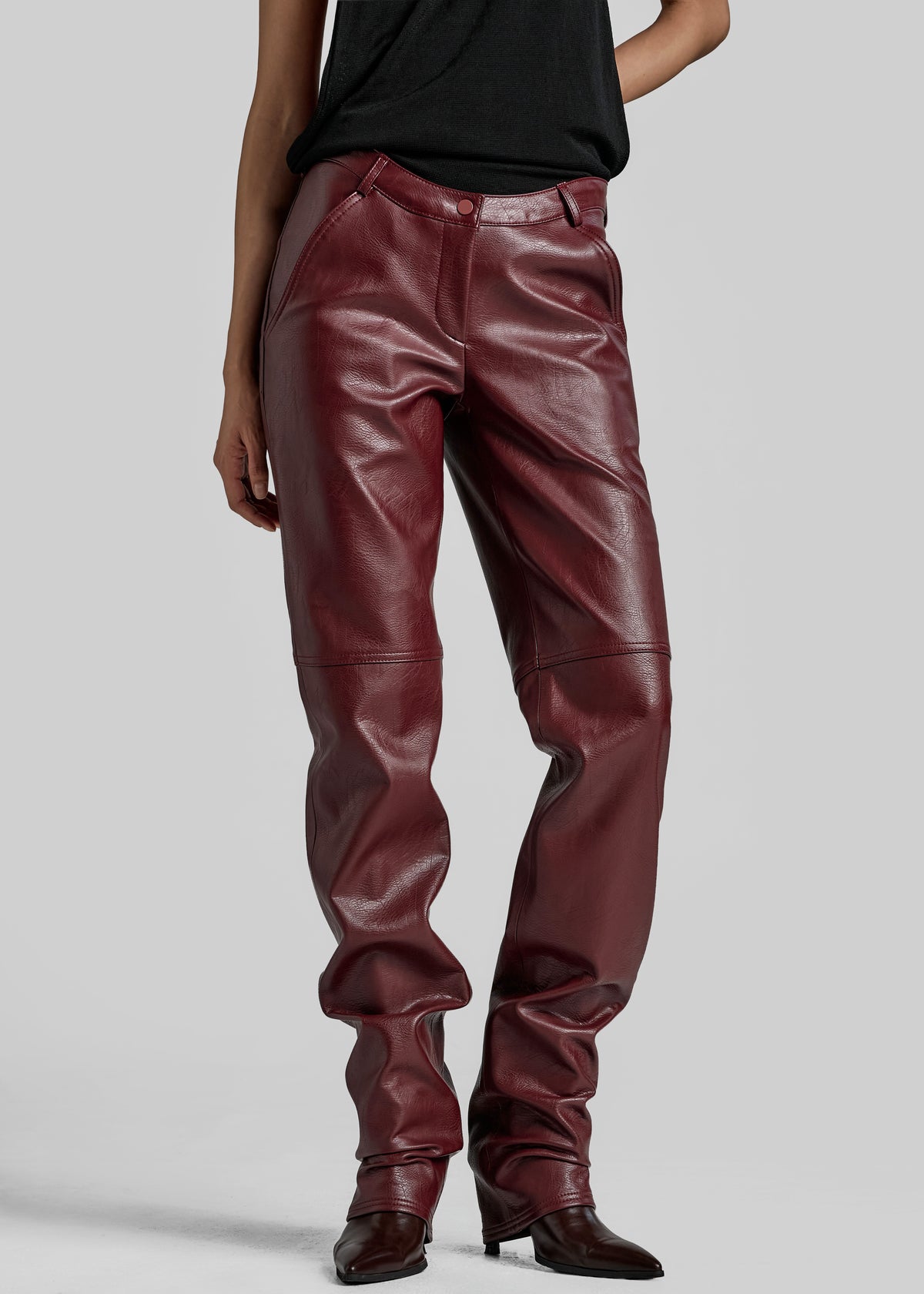 Ascona Faux Leather Pants - Burgundy - 2