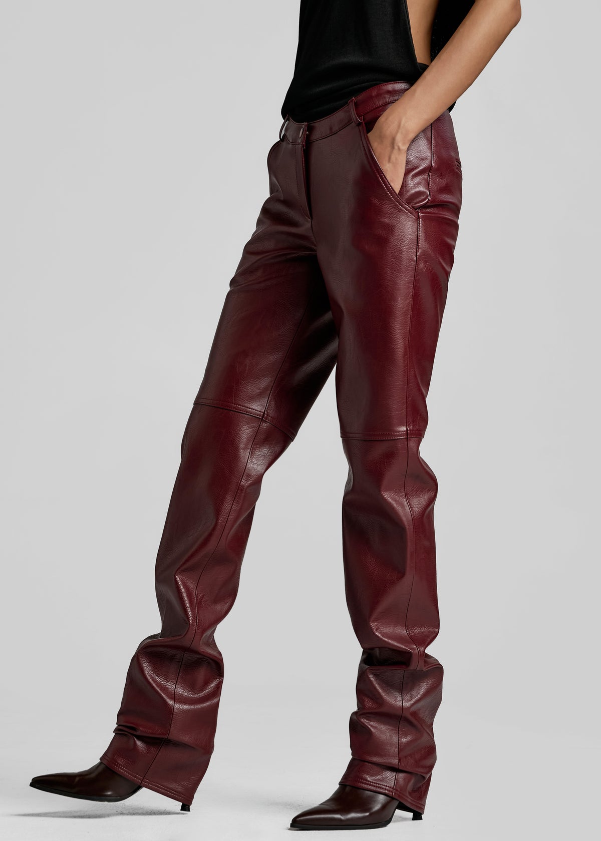 Ascona Faux Leather Pants - Burgundy - 4