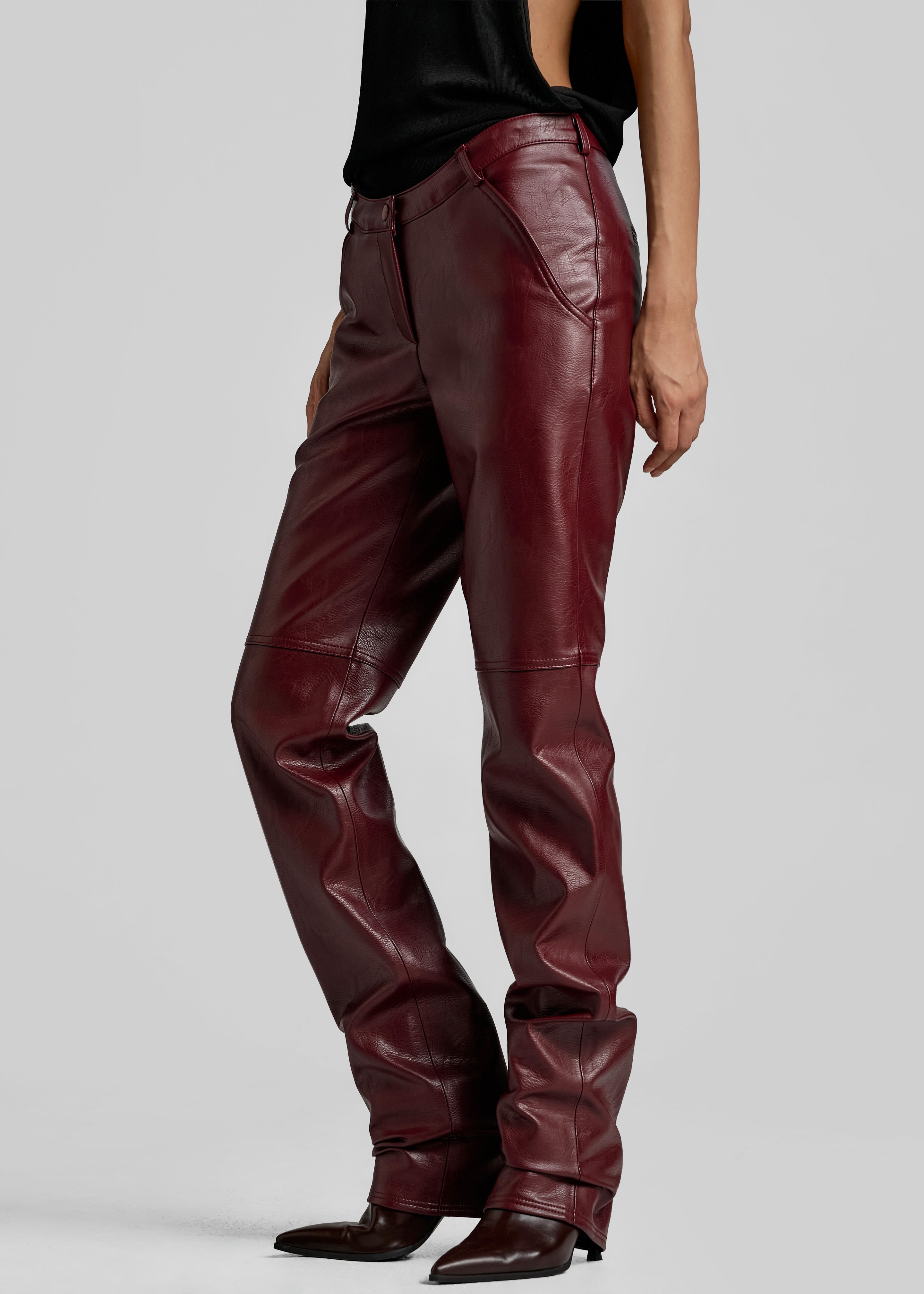 Ascona Faux Leather Pants - Burgundy - 5