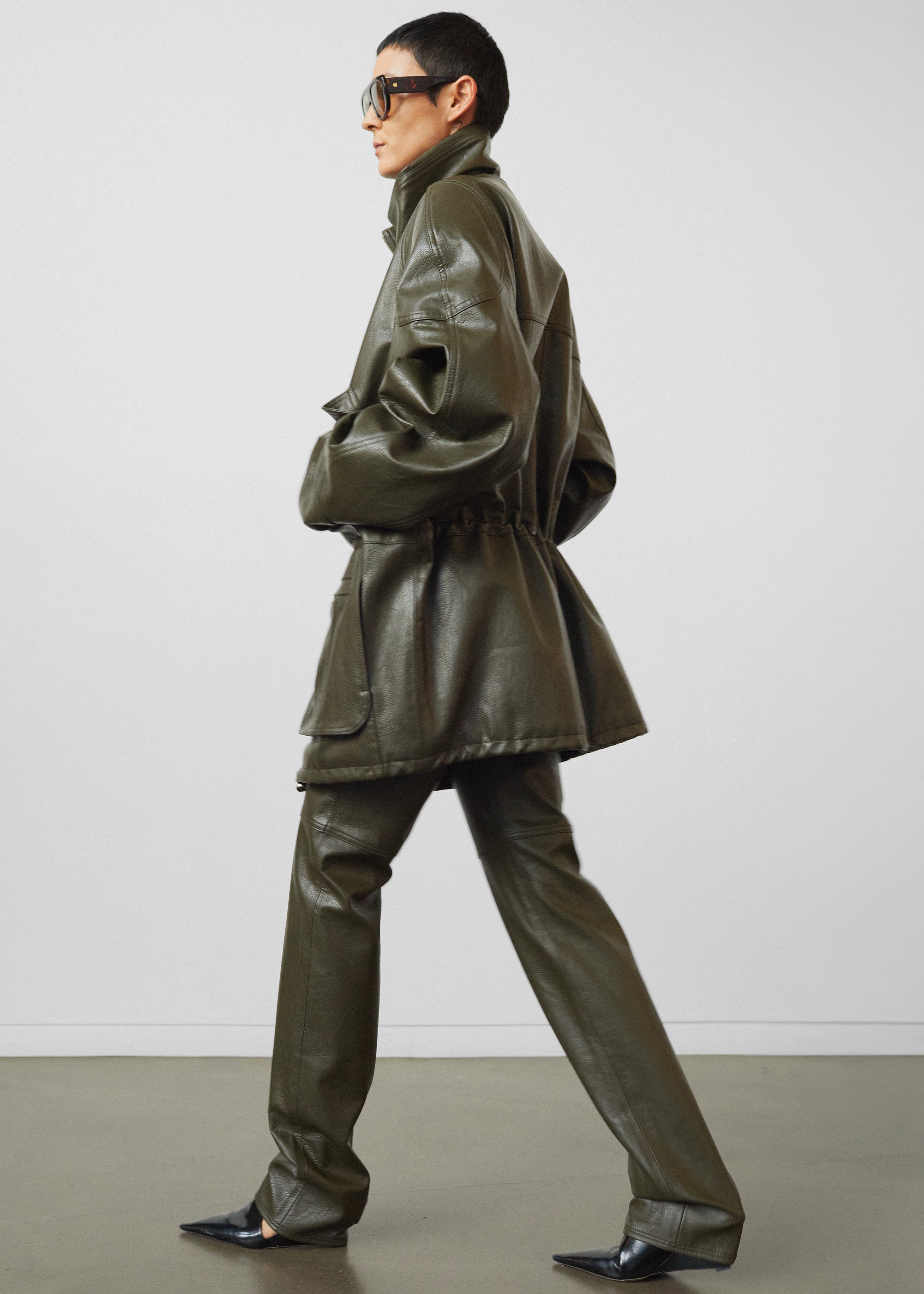 Ascona Faux Leather Pants - Dark Olive - 9