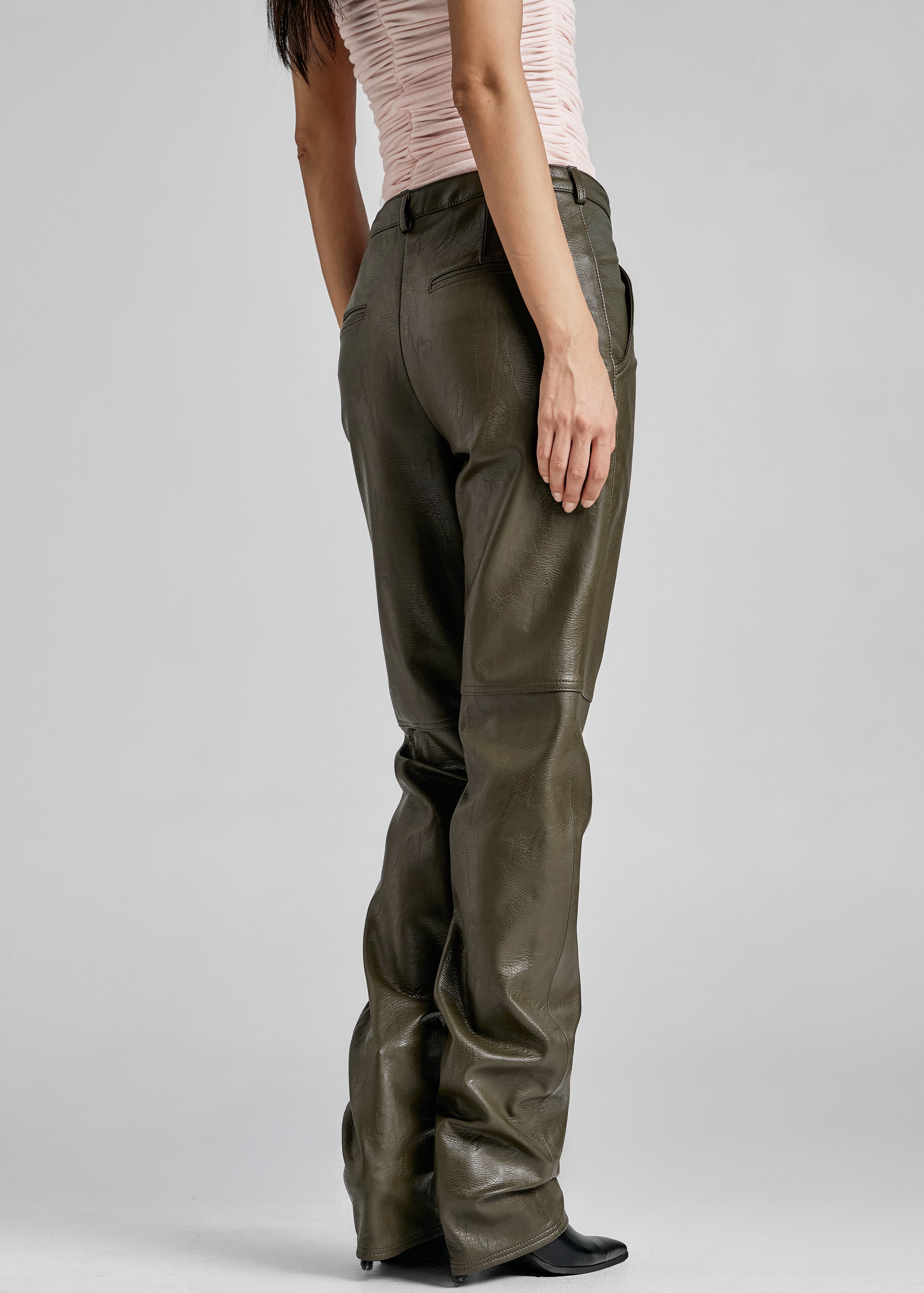 Ascona Faux Leather Pants - Dark Olive – The Frankie Shop