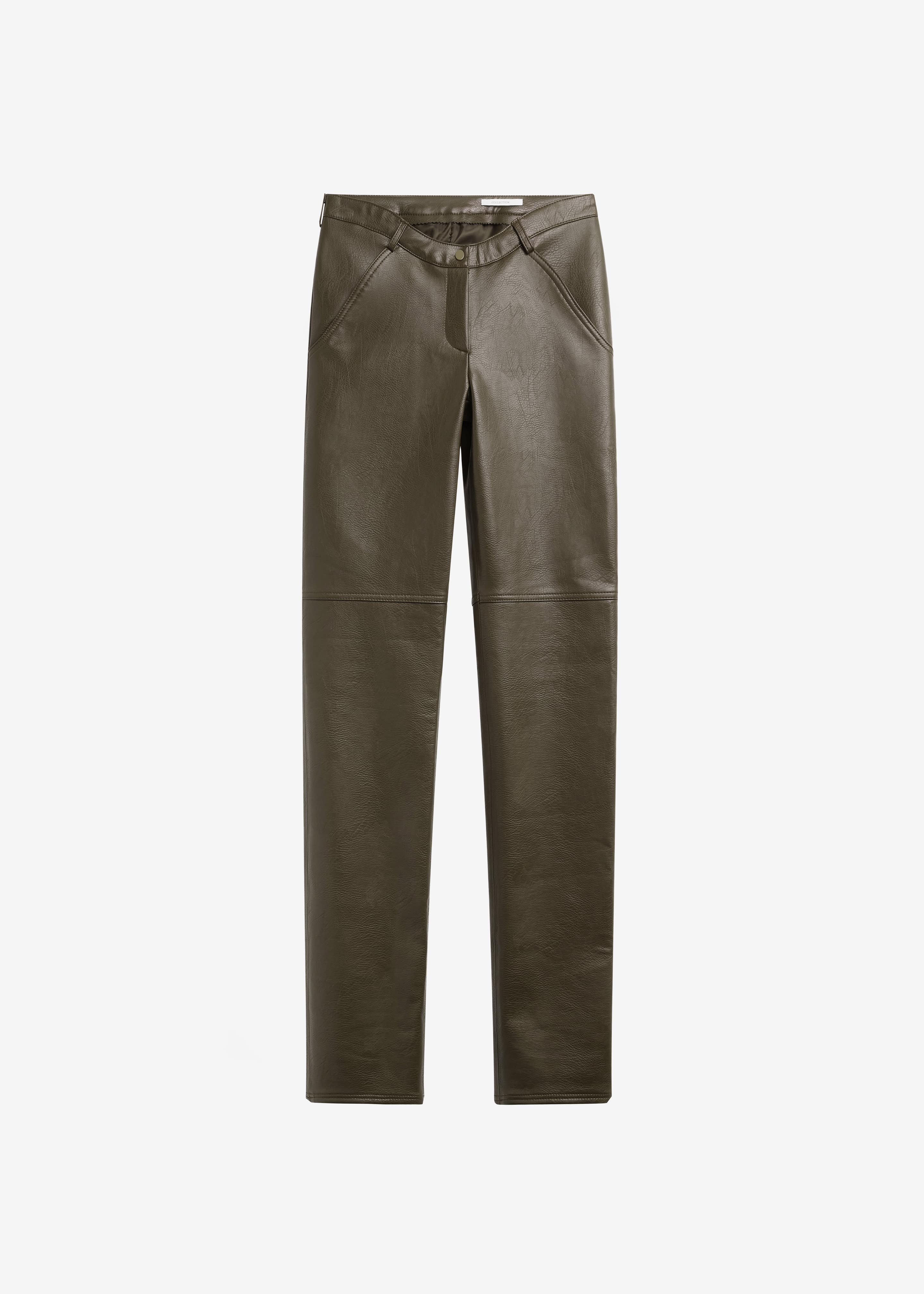Ascona Faux Leather Pants - Dark Olive - 13