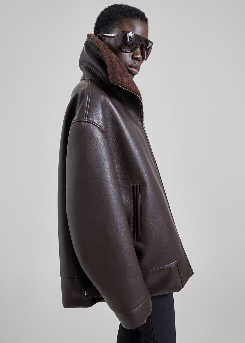 Aspen Faux Leather Jacket - Brown - 1