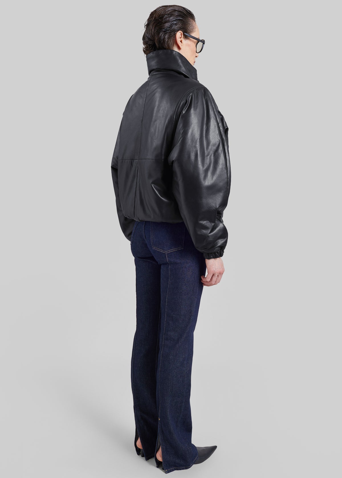 Assissi Leather Funnel Neck Bomber Jacket - Black
