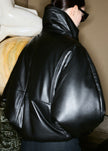 Assissi Leather Funnel Neck Bomber Jacket - Black