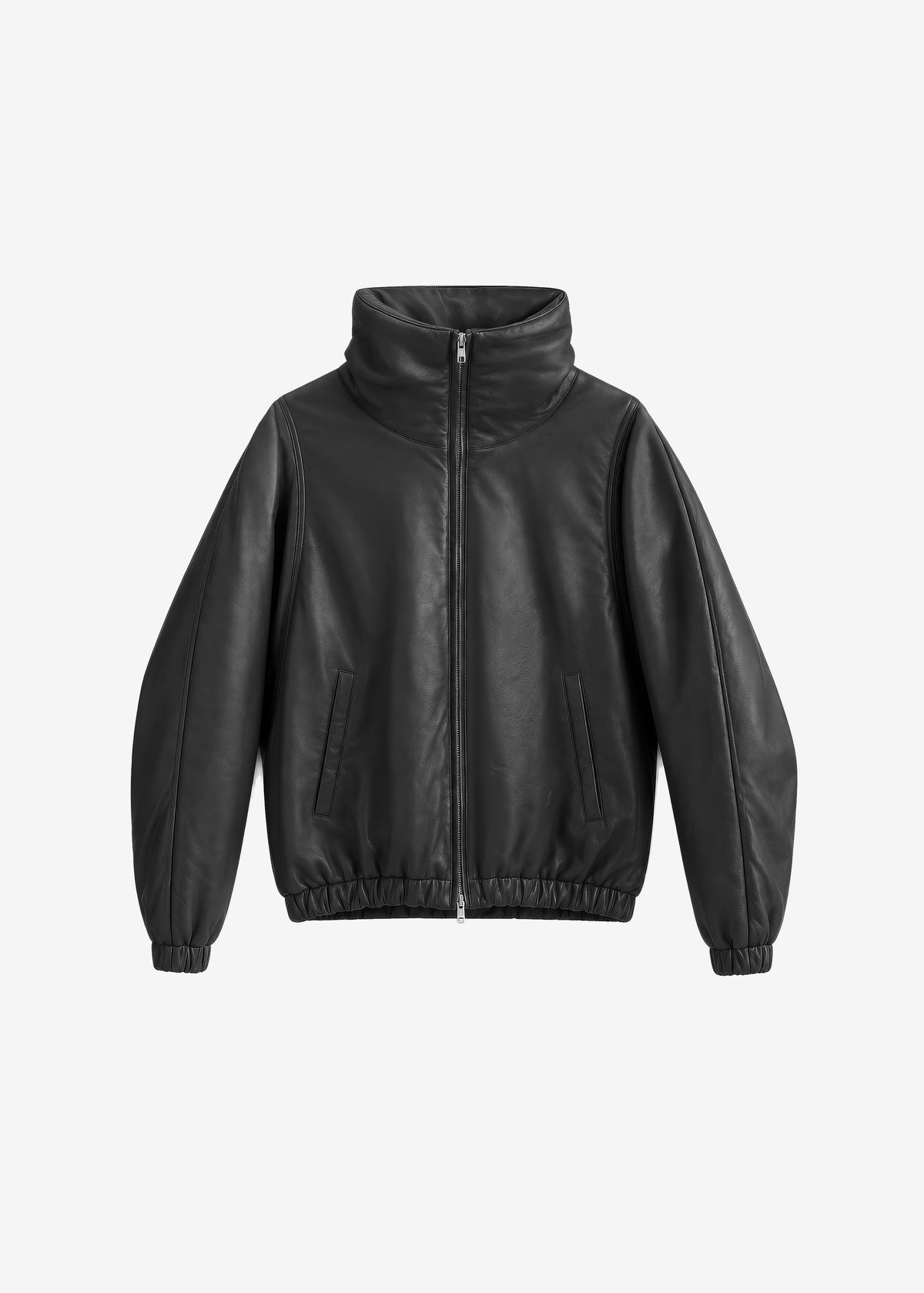 Assissi Leather Funnel Neck Bomber Jacket - Black