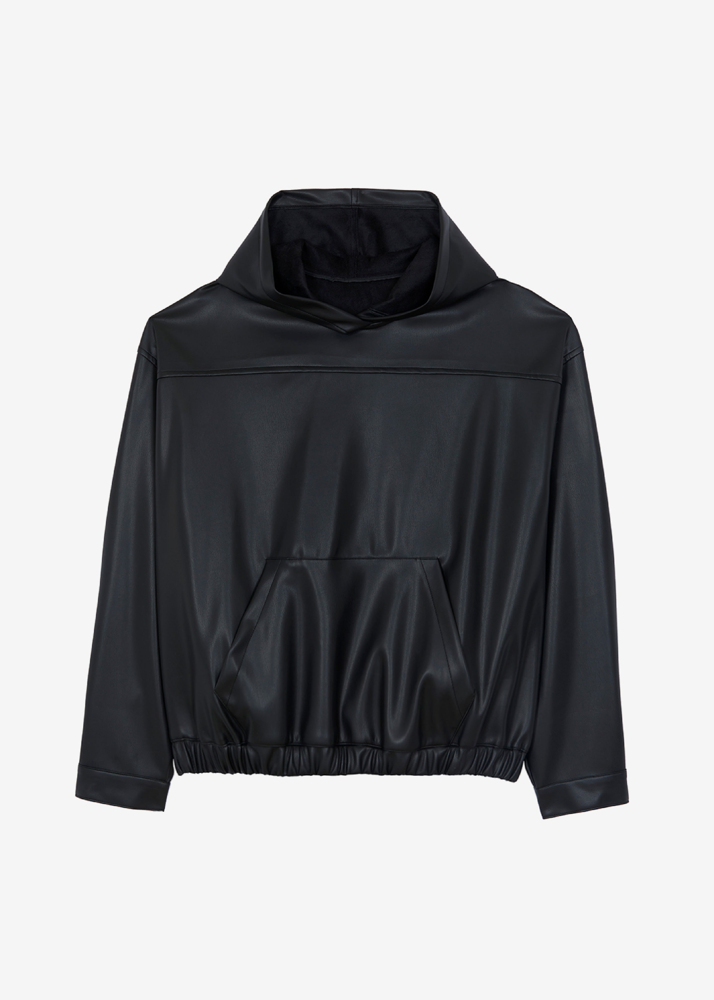 Aston Faux Leather Hooded Pullover - Black - 8