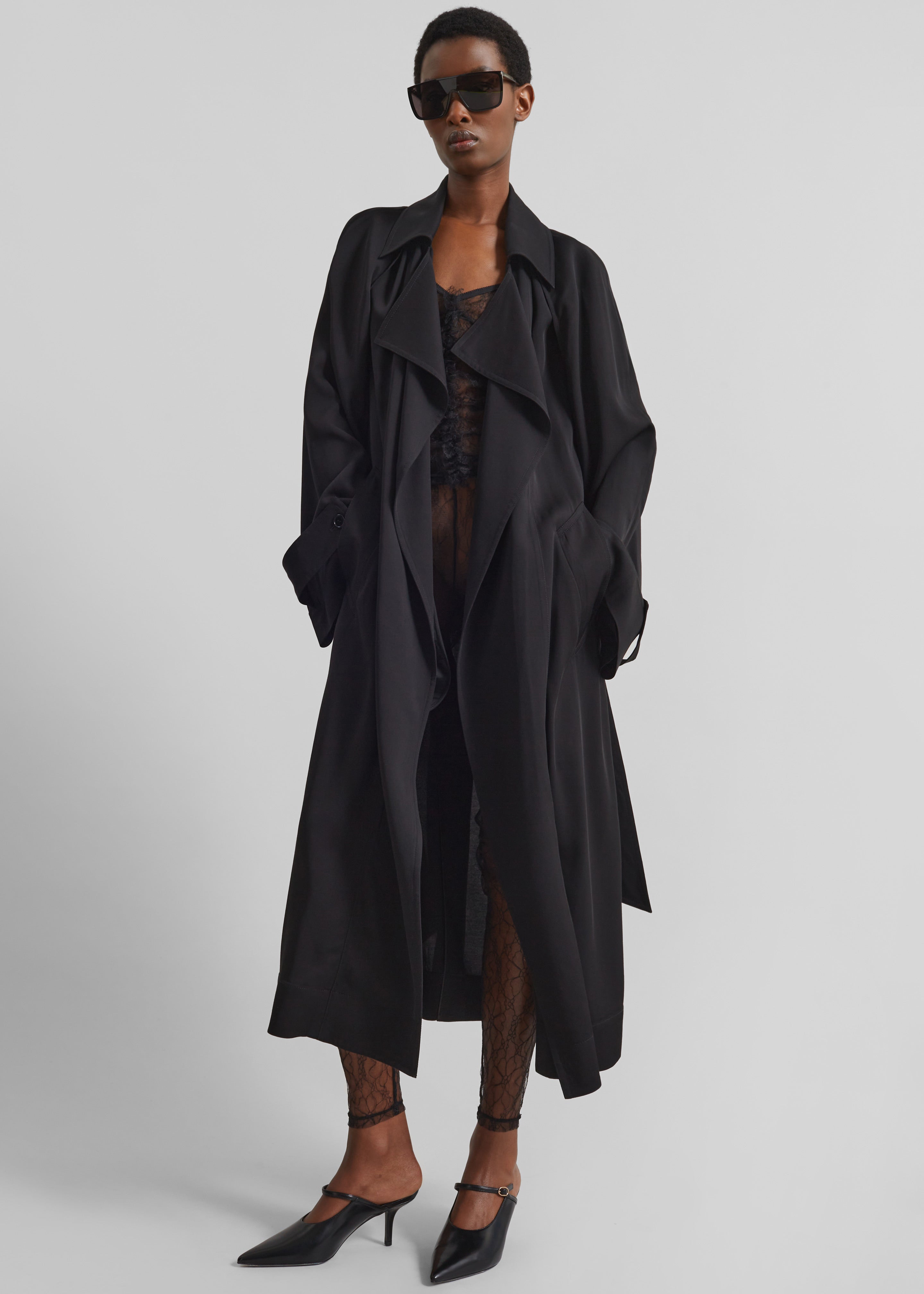 Astoria Cut-Out Raglan Sleeve Trench Coat - Black - 4