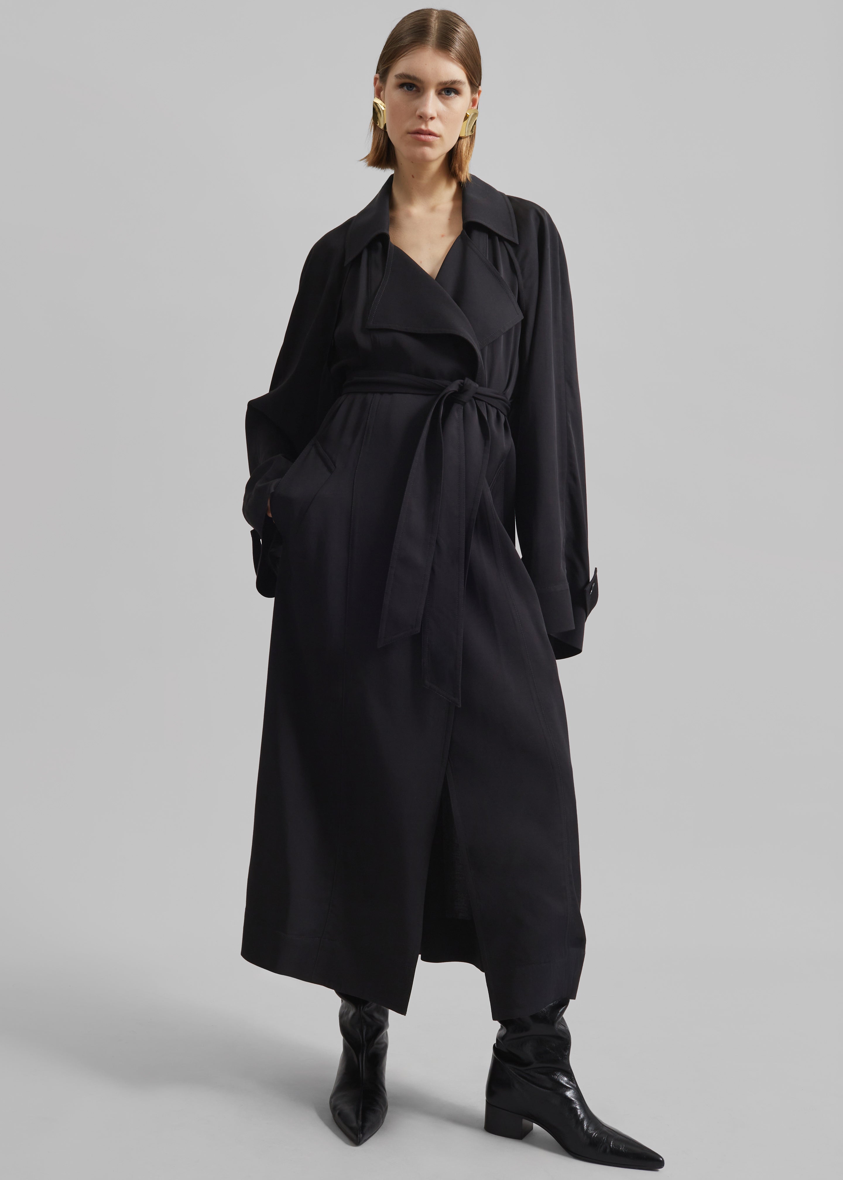 Astoria Cut-Out Raglan Sleeve Trench Coat - Black - 8