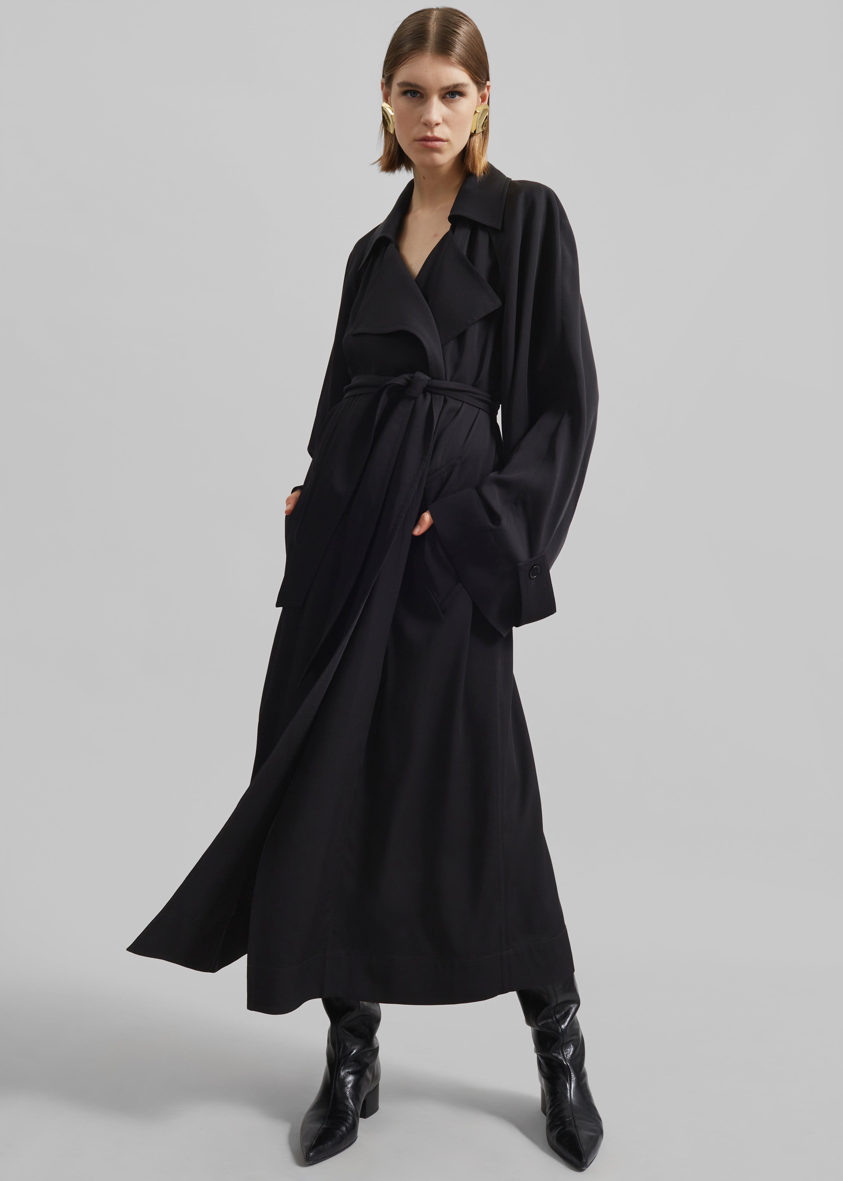 Astoria Cut-Out Raglan Sleeve Trench Coat - Black - 1