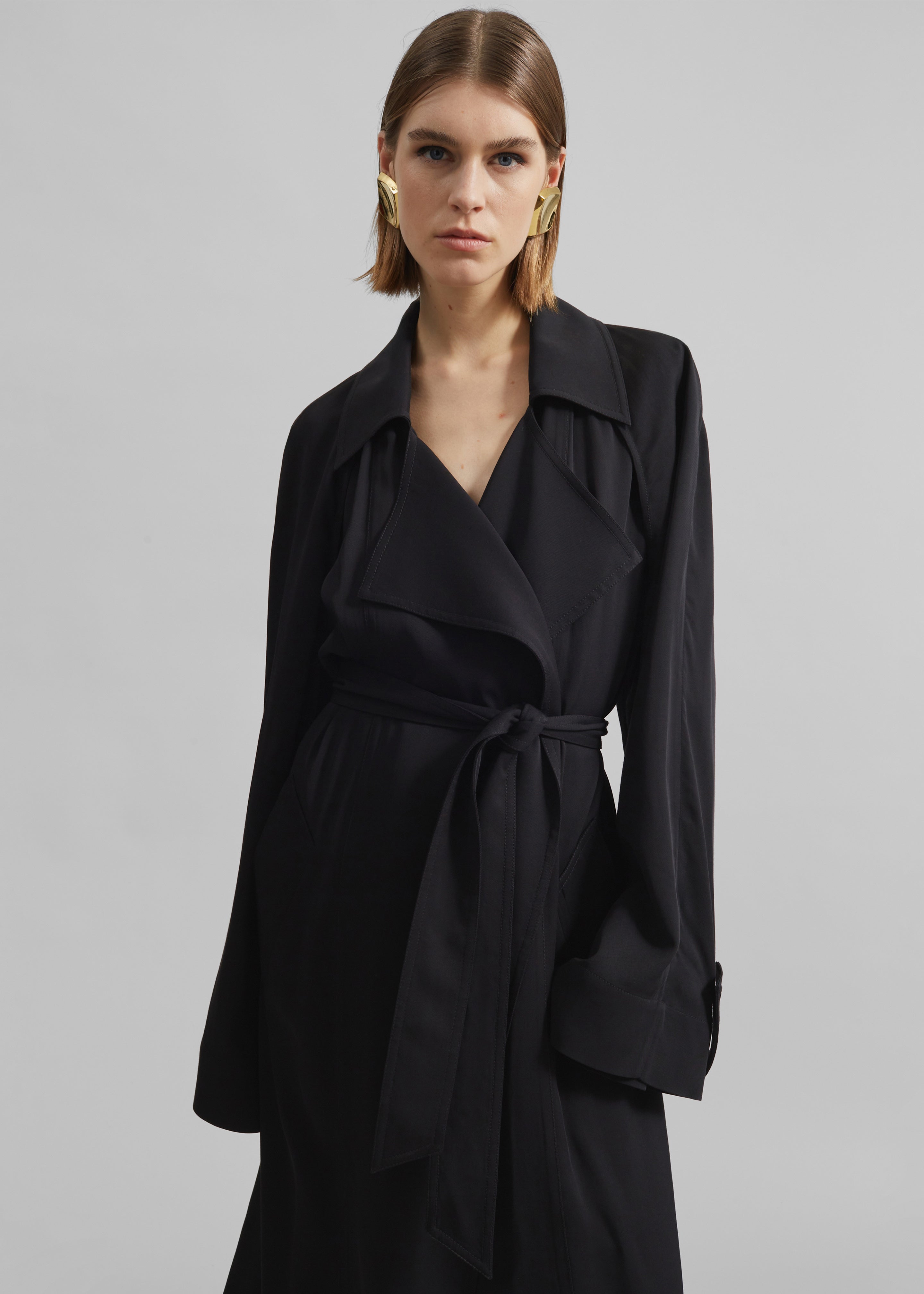 Astoria Cut-Out Raglan Sleeve Trench Coat - Black - 7