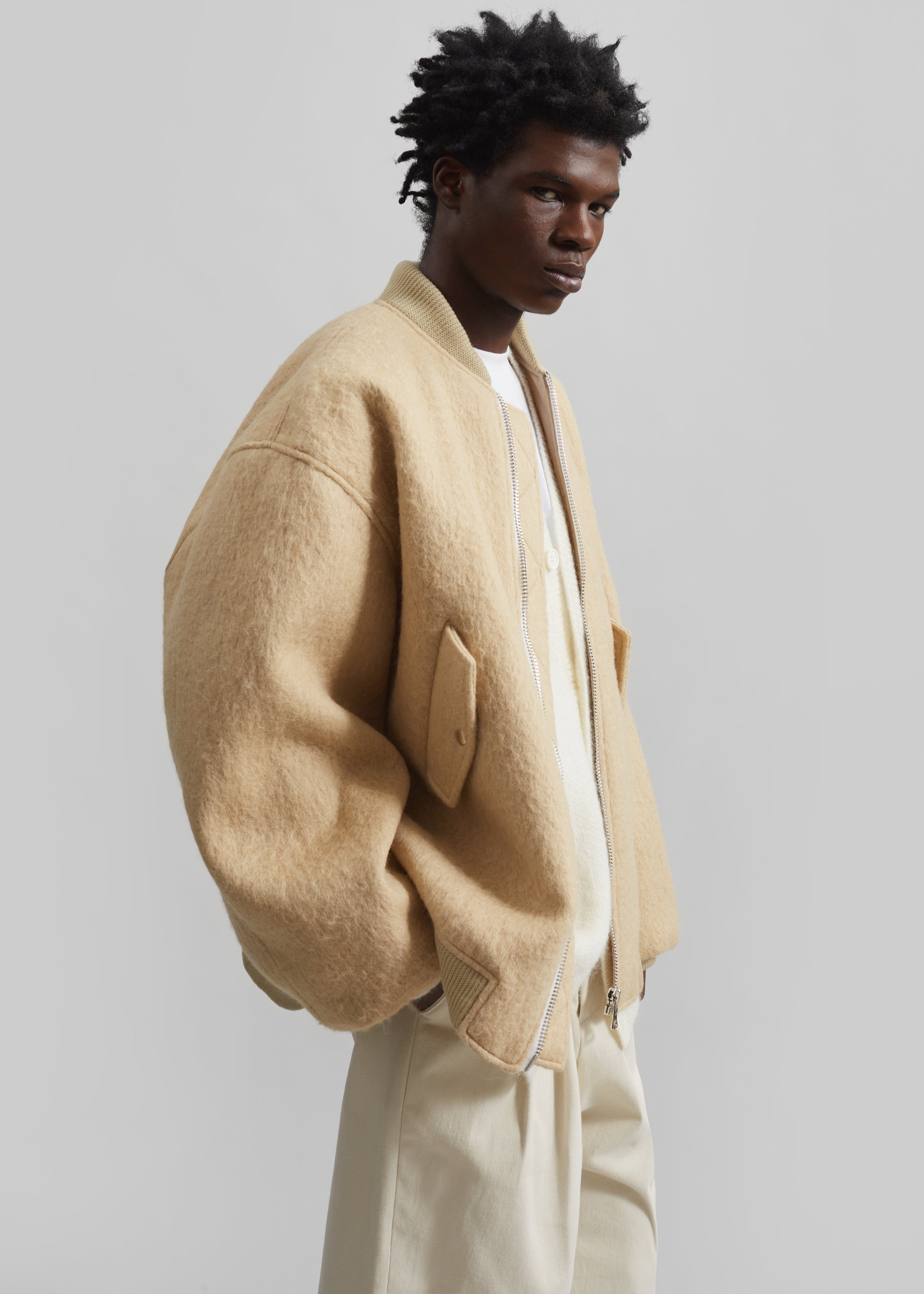 Astra Wool Bomber Jacket - Pale Yellow - 3