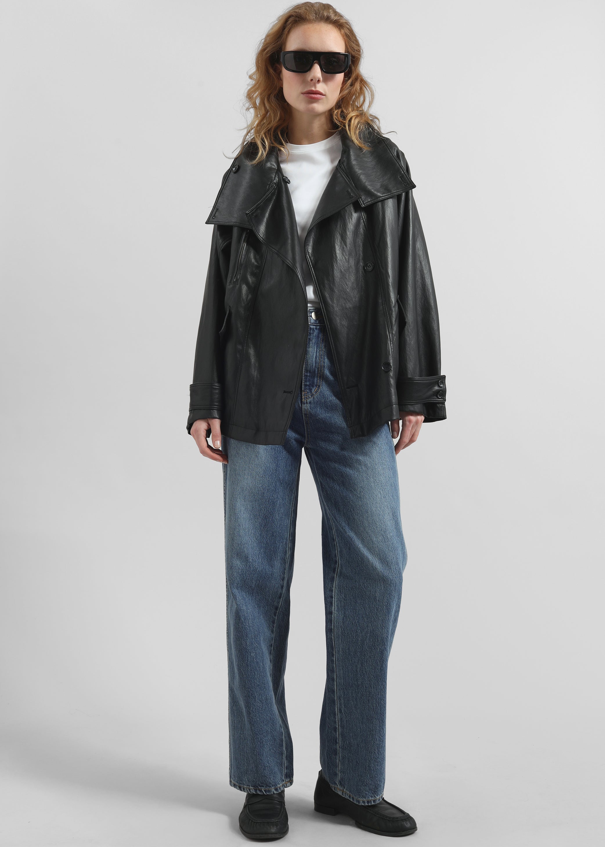 Shop the look image for Amunta Faux Leather Trench Jacket - Black