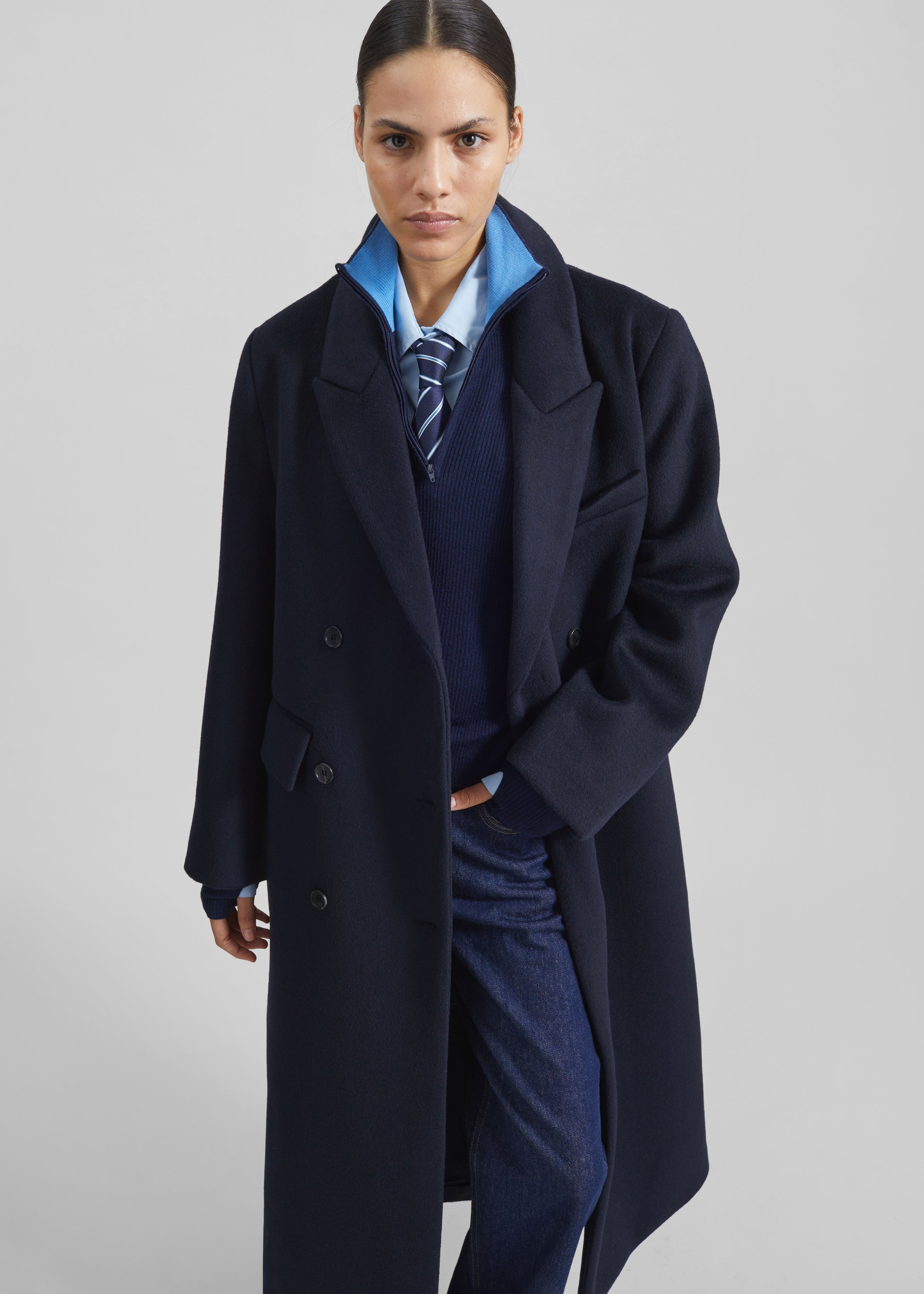 Atlin Wool Double-Breasted Coat - Dark Navy - 1