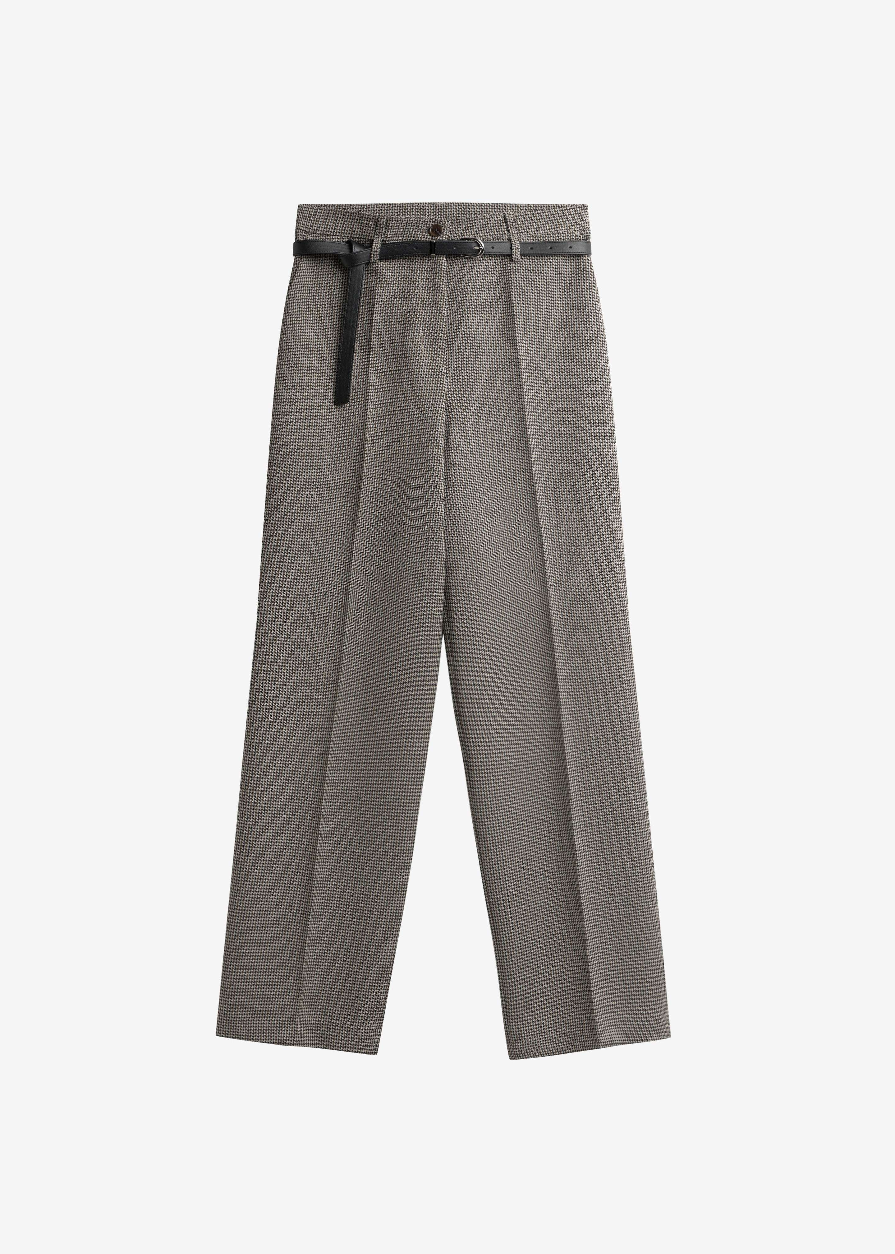 Aubel Belted Straight Pants - Black Houndstooth - 9