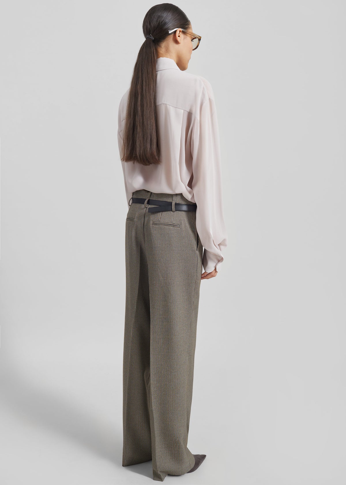 Aubel Belted Straight Pants - Black Houndstooth - 7