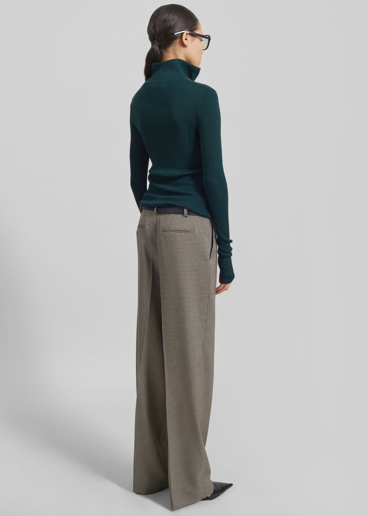 Aubel Belted Straight Pants - Black Houndstooth - 8