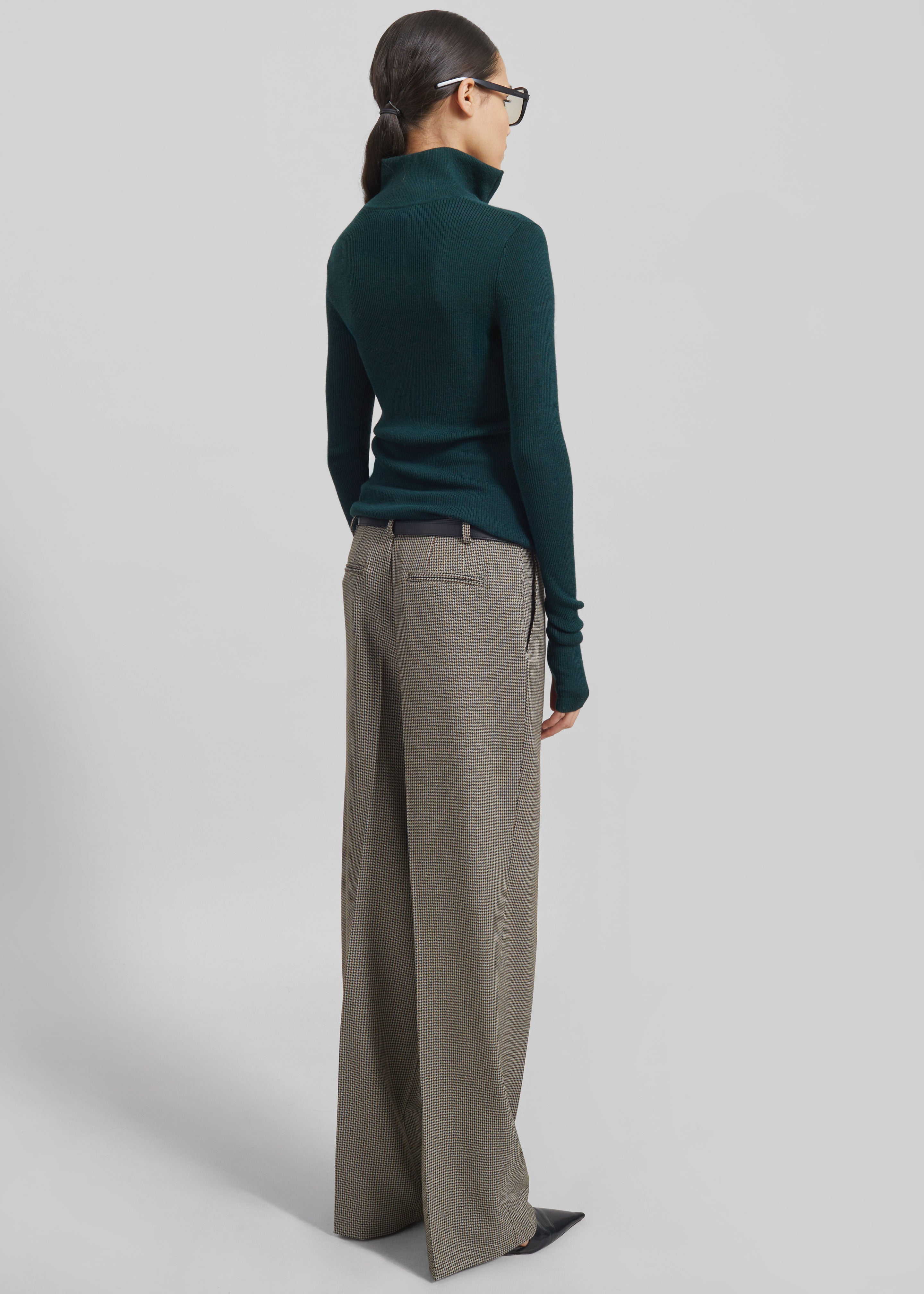 Aubel Belted Straight Pants - Black Houndstooth - 8