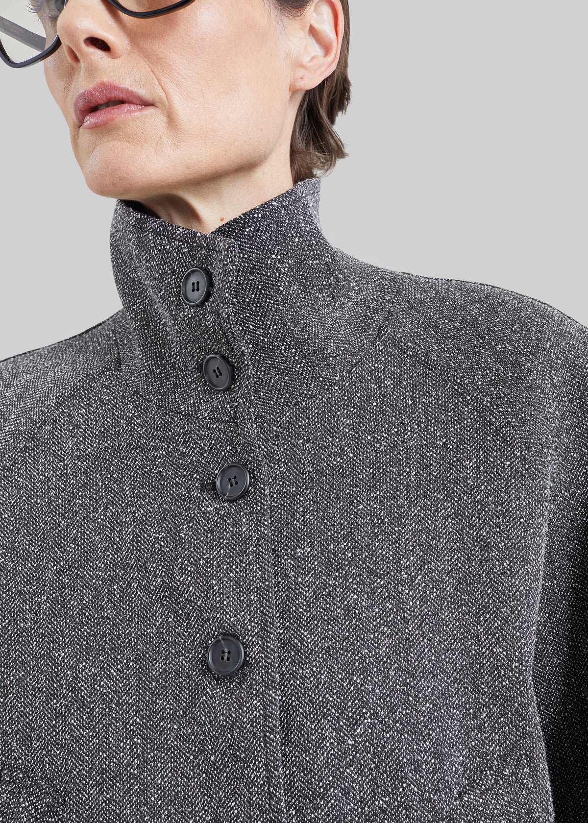 Aubin Herringbone Belted Jacket - Black Melange