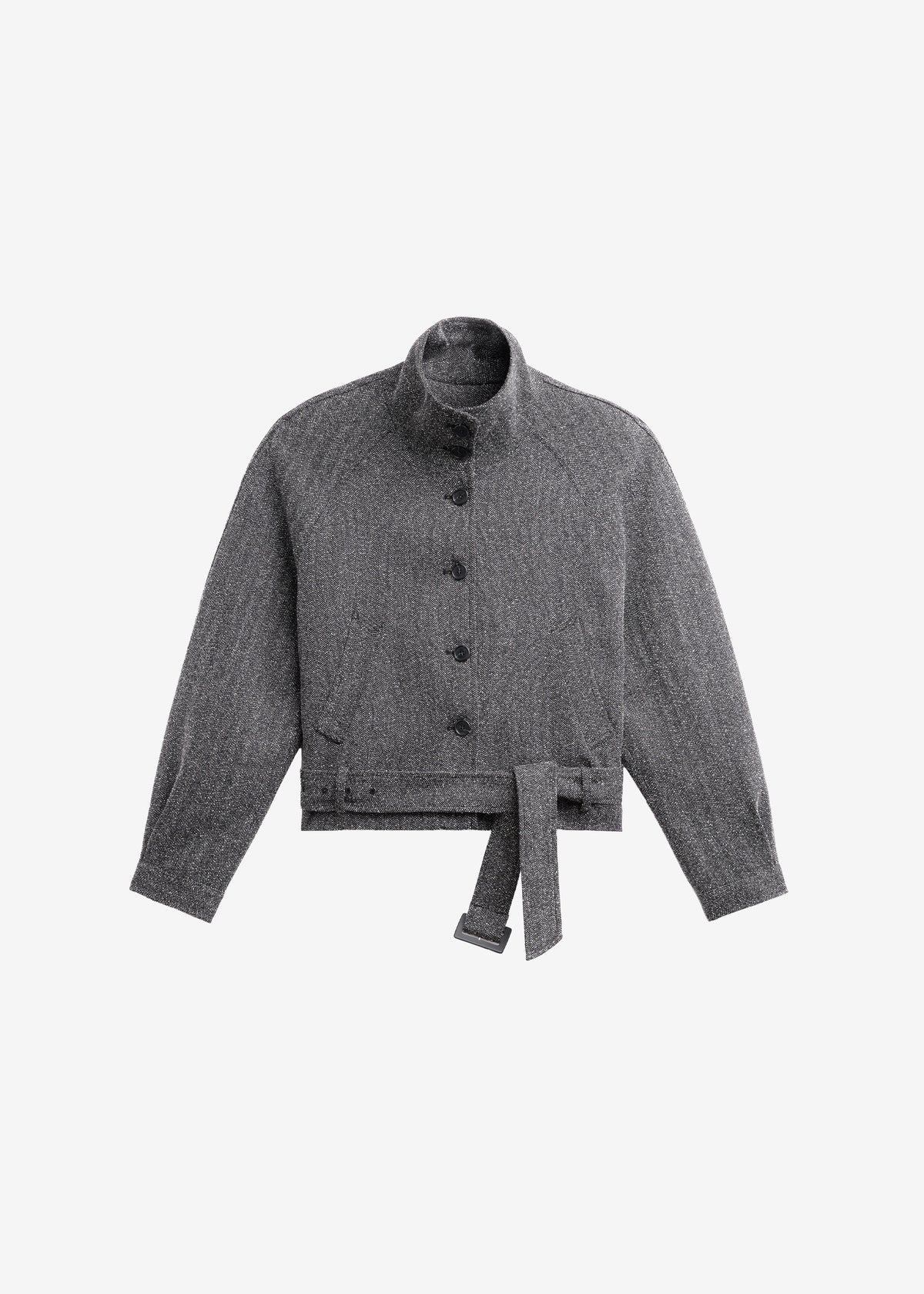 Aubin Herringbone Belted Jacket - Black Melange