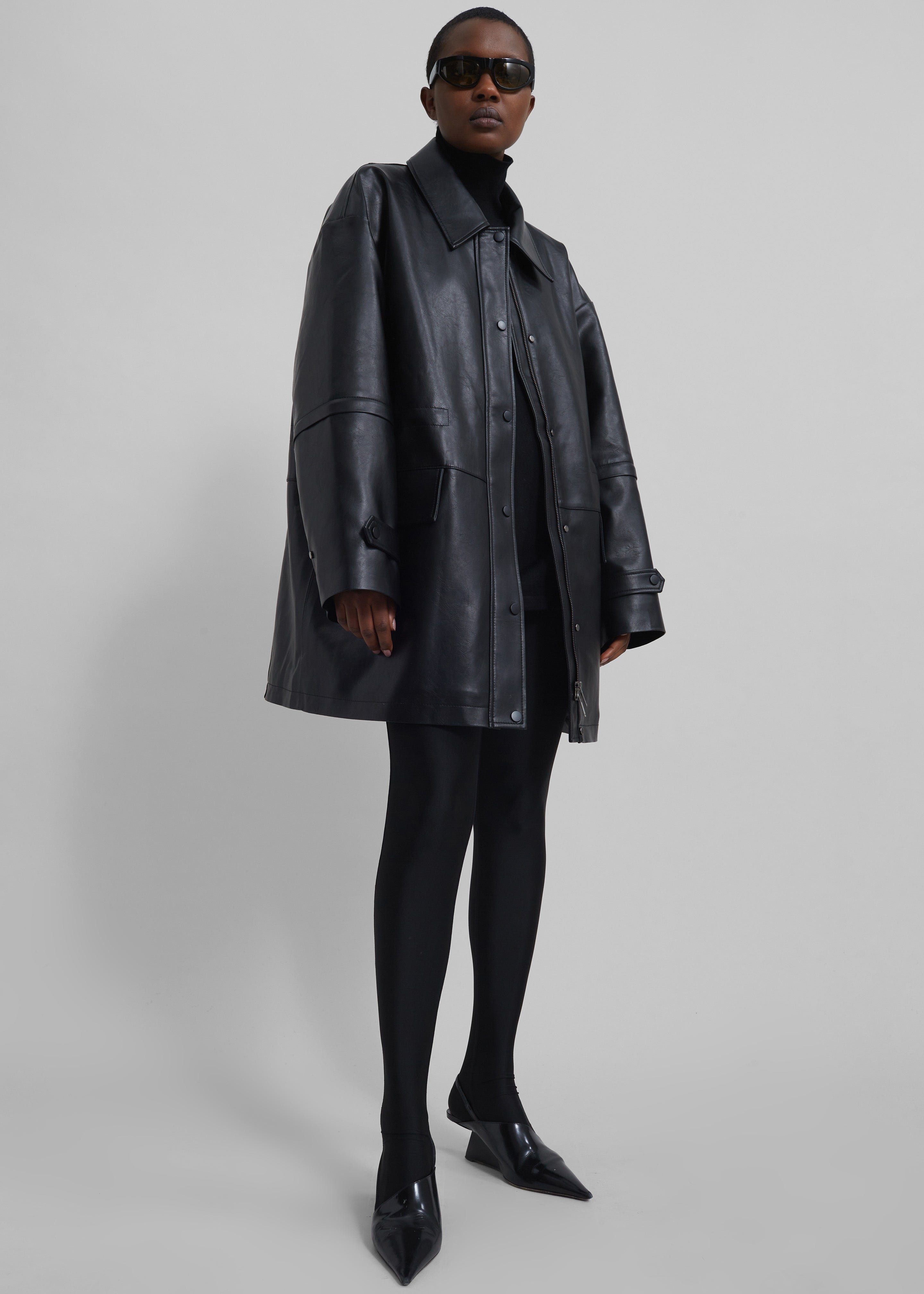 Augusta Faux Leather Coat - Black - 3