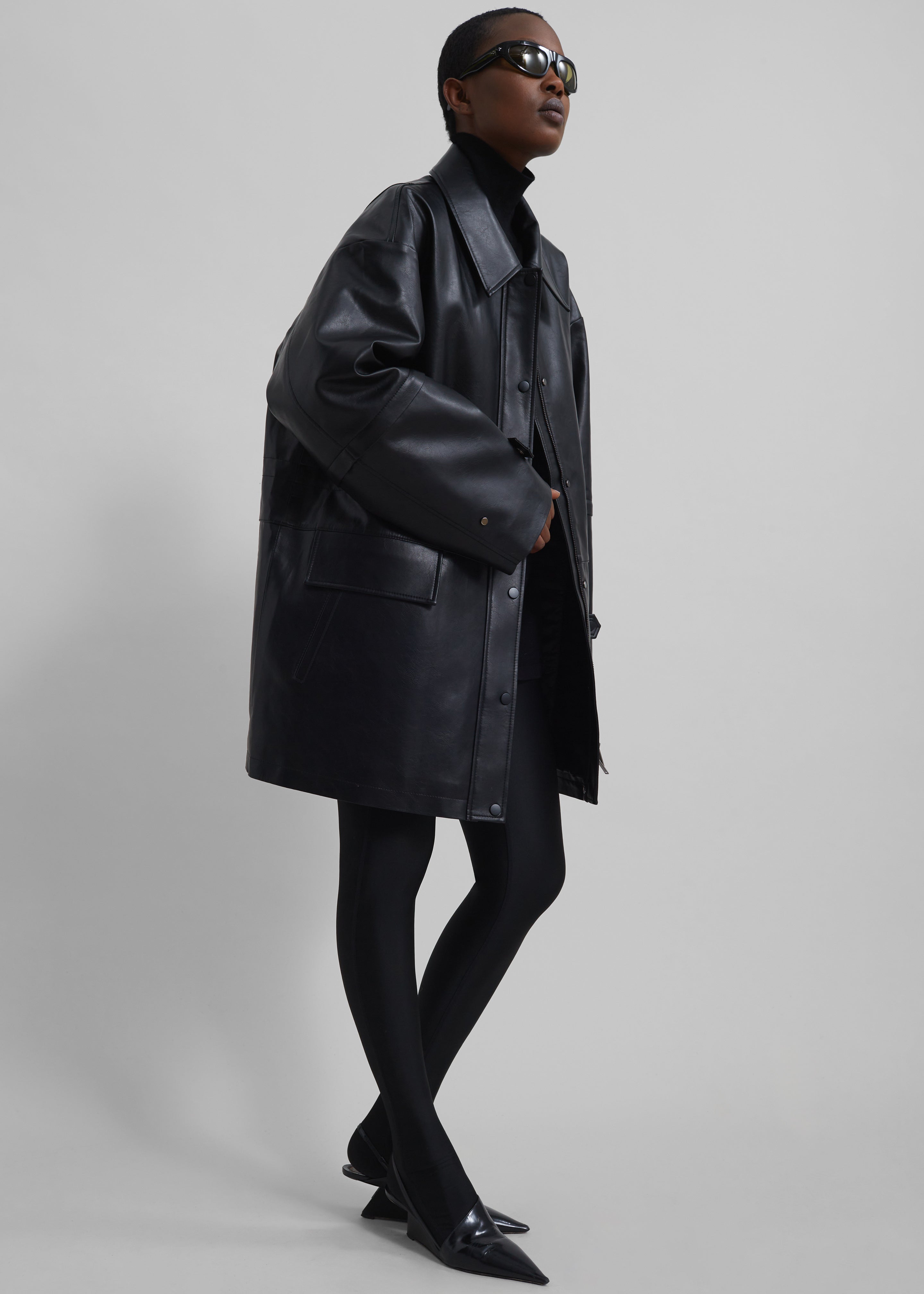 Augusta Faux Leather Coat - Black – The Frankie Shop