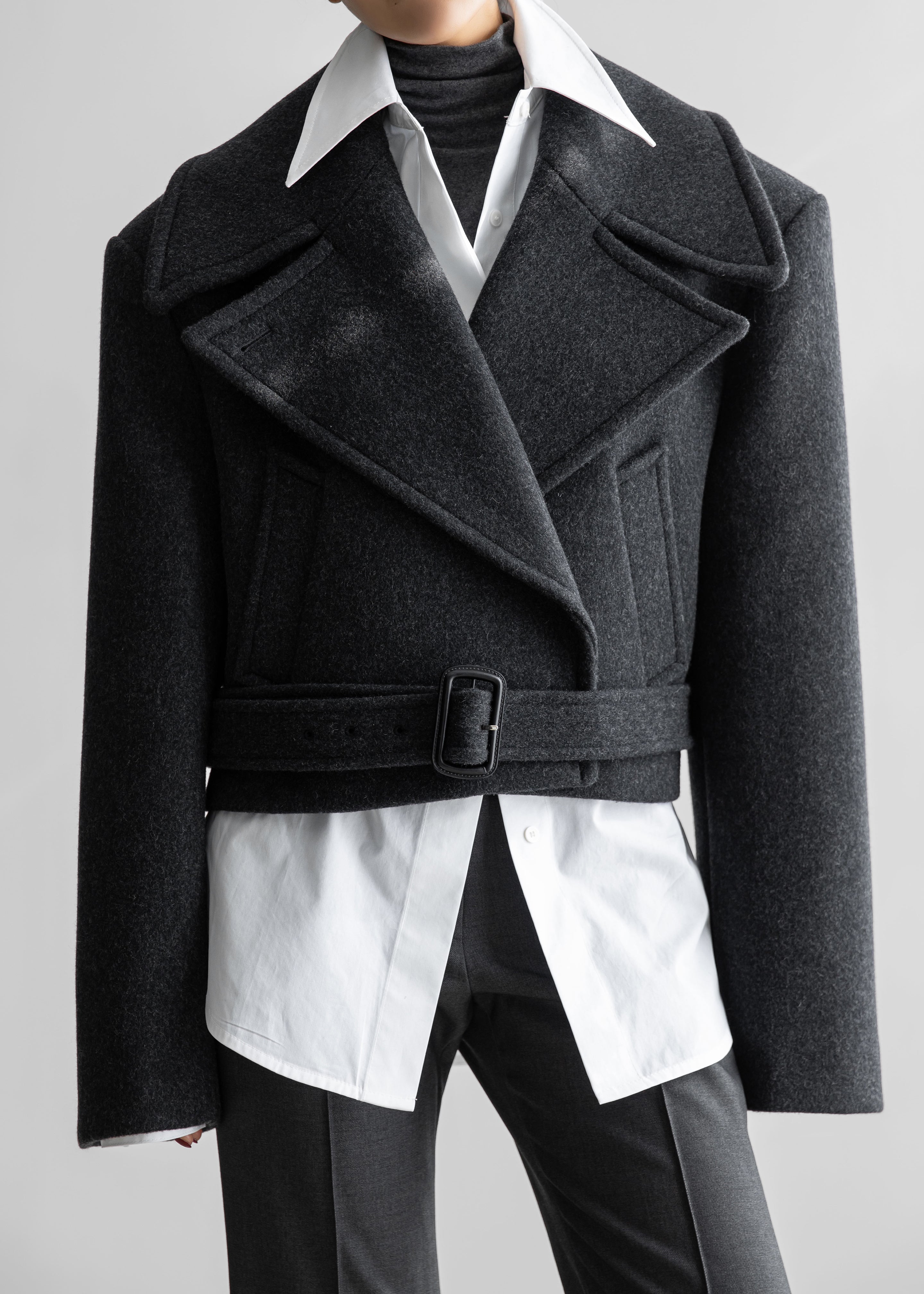 Aumale Cropped Wool Peacoat - Charcoal - 8