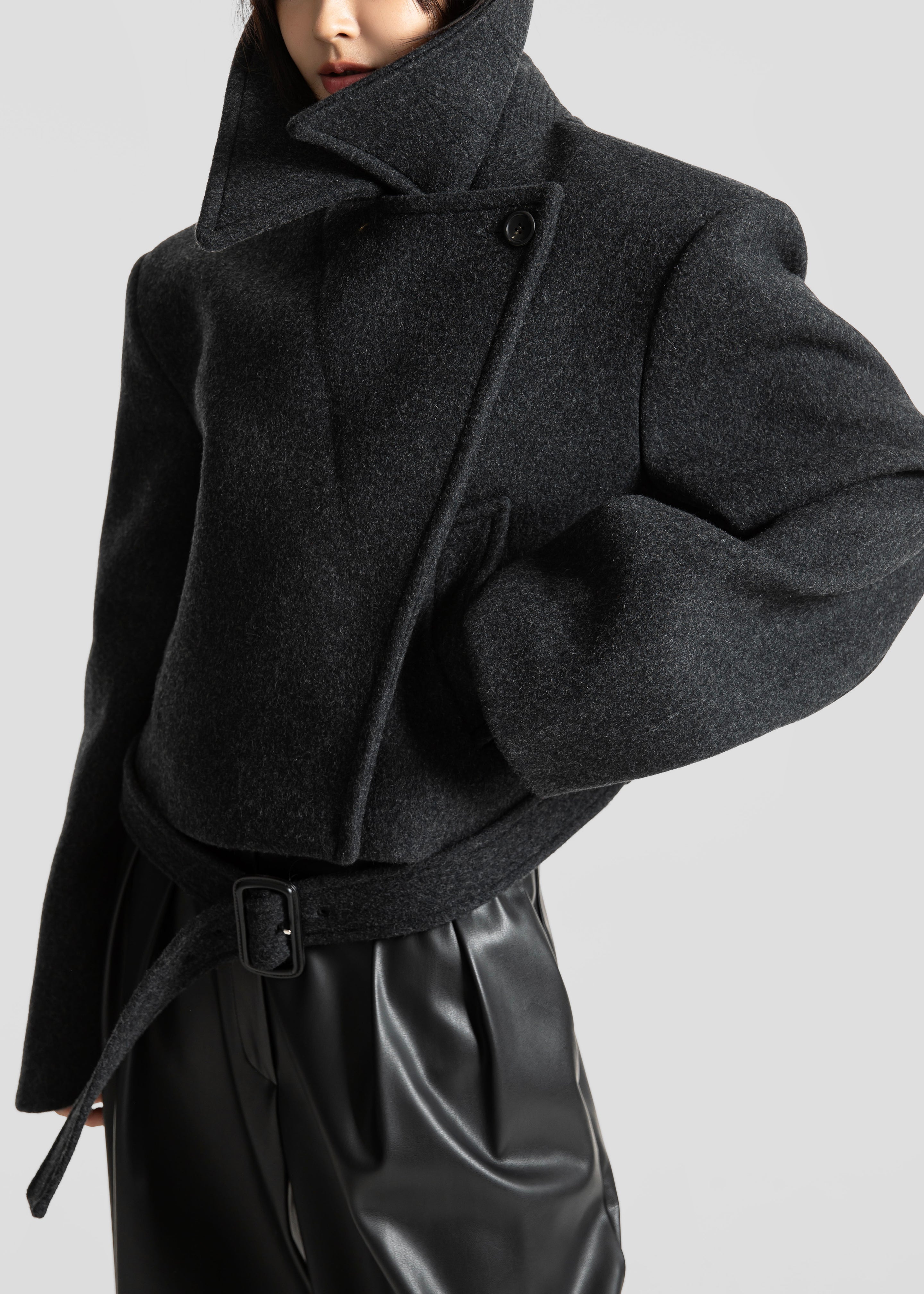 Aumale Cropped Wool Peacoat - Charcoal – The Frankie Shop