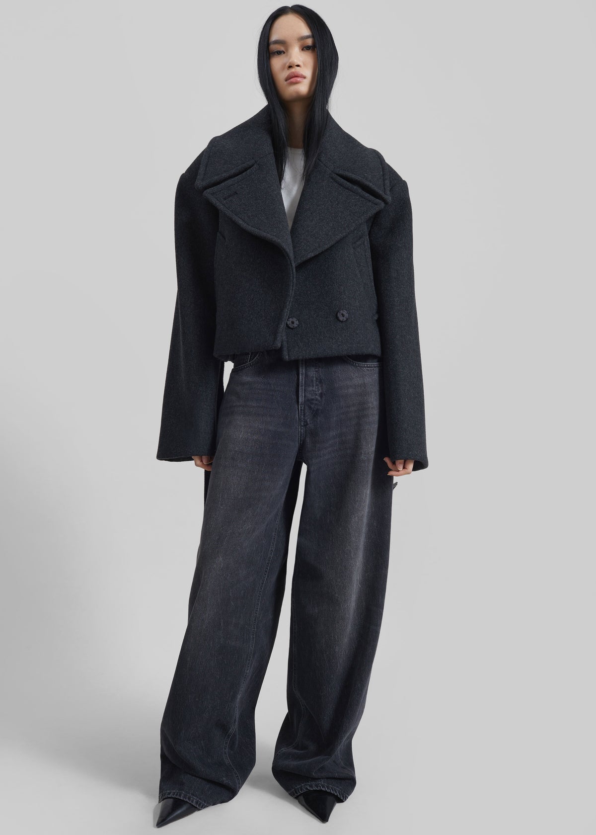 Aumale Cropped Wool Peacoat - Charcoal - 4