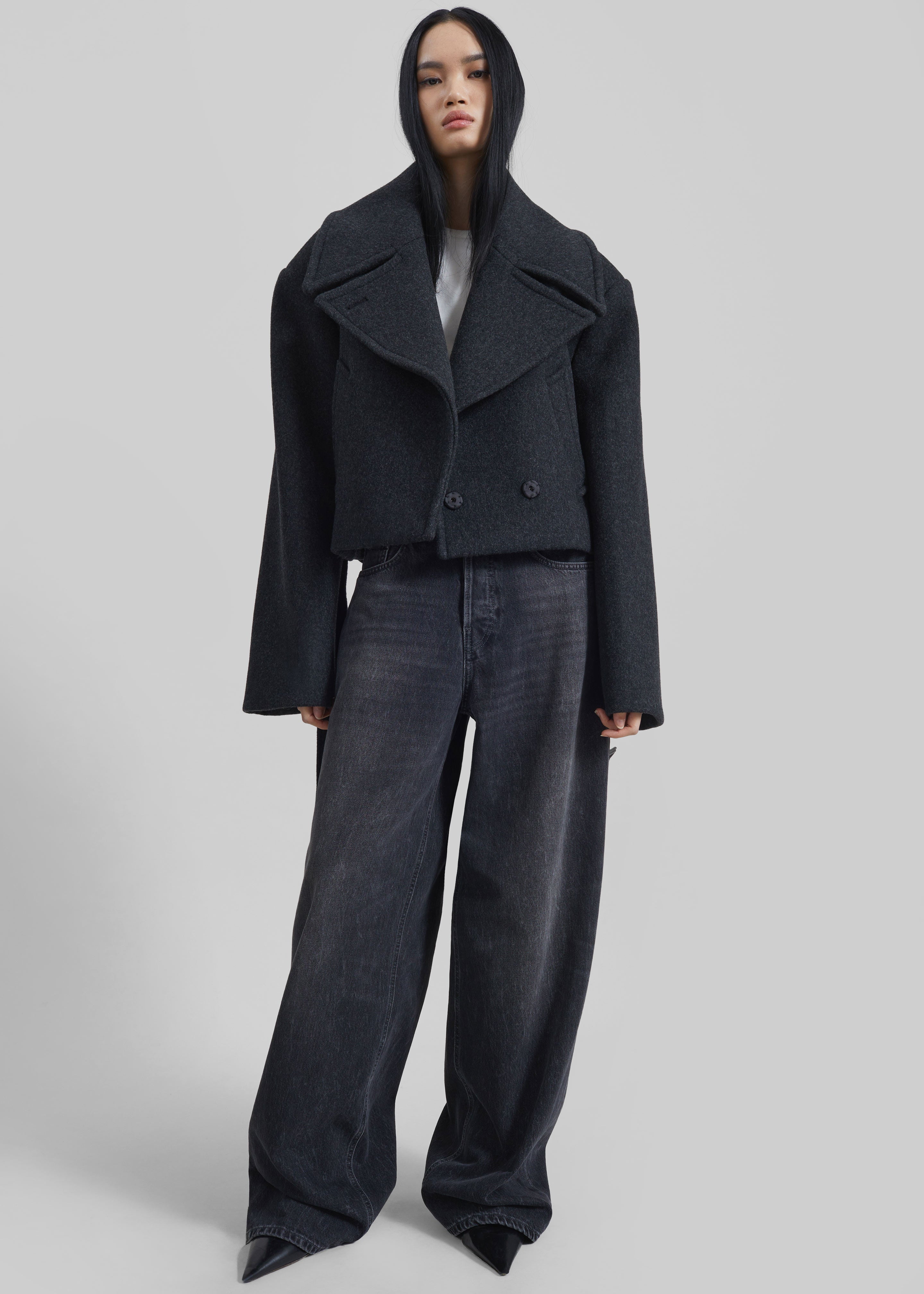 Aumale Cropped Wool Peacoat - Charcoal - 4