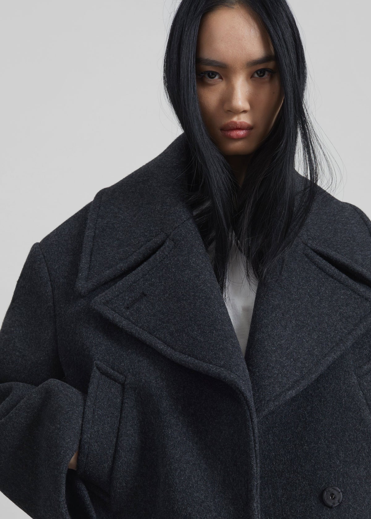 Aumale Cropped Wool Peacoat - Charcoal - 2