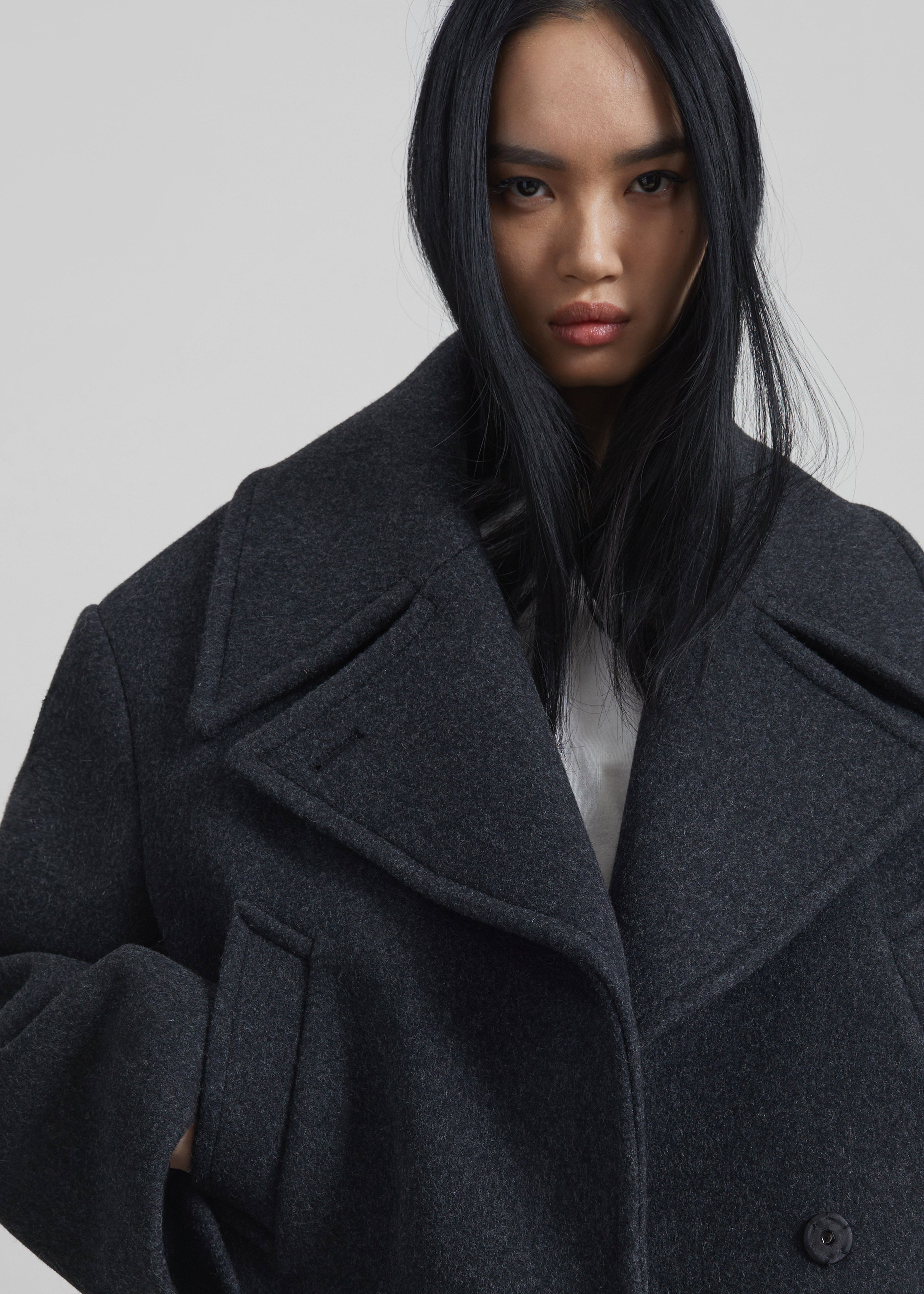 Aumale Cropped Wool Peacoat - Charcoal - 2