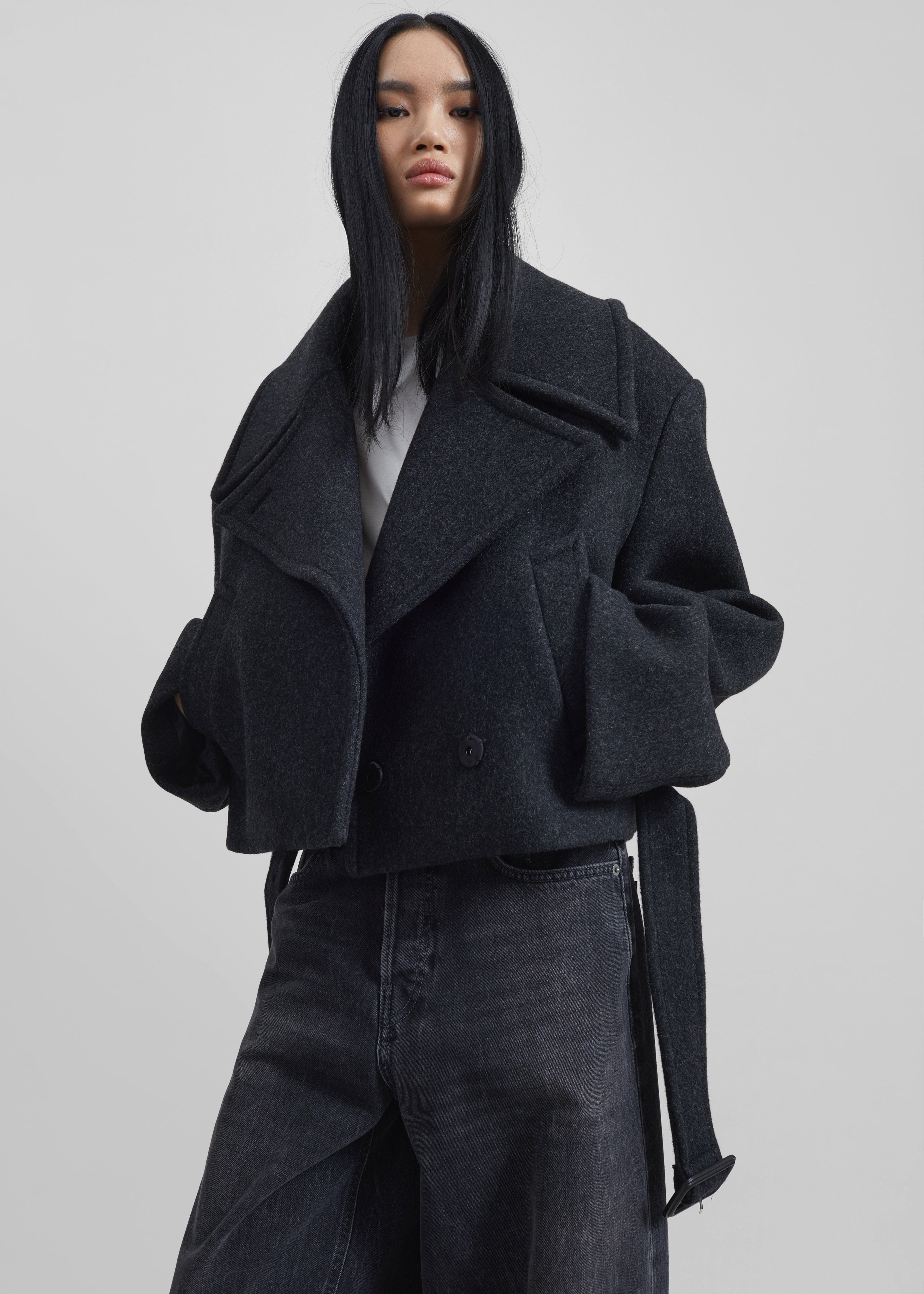 Aumale Cropped Wool Peacoat - Charcoal – The Frankie Shop