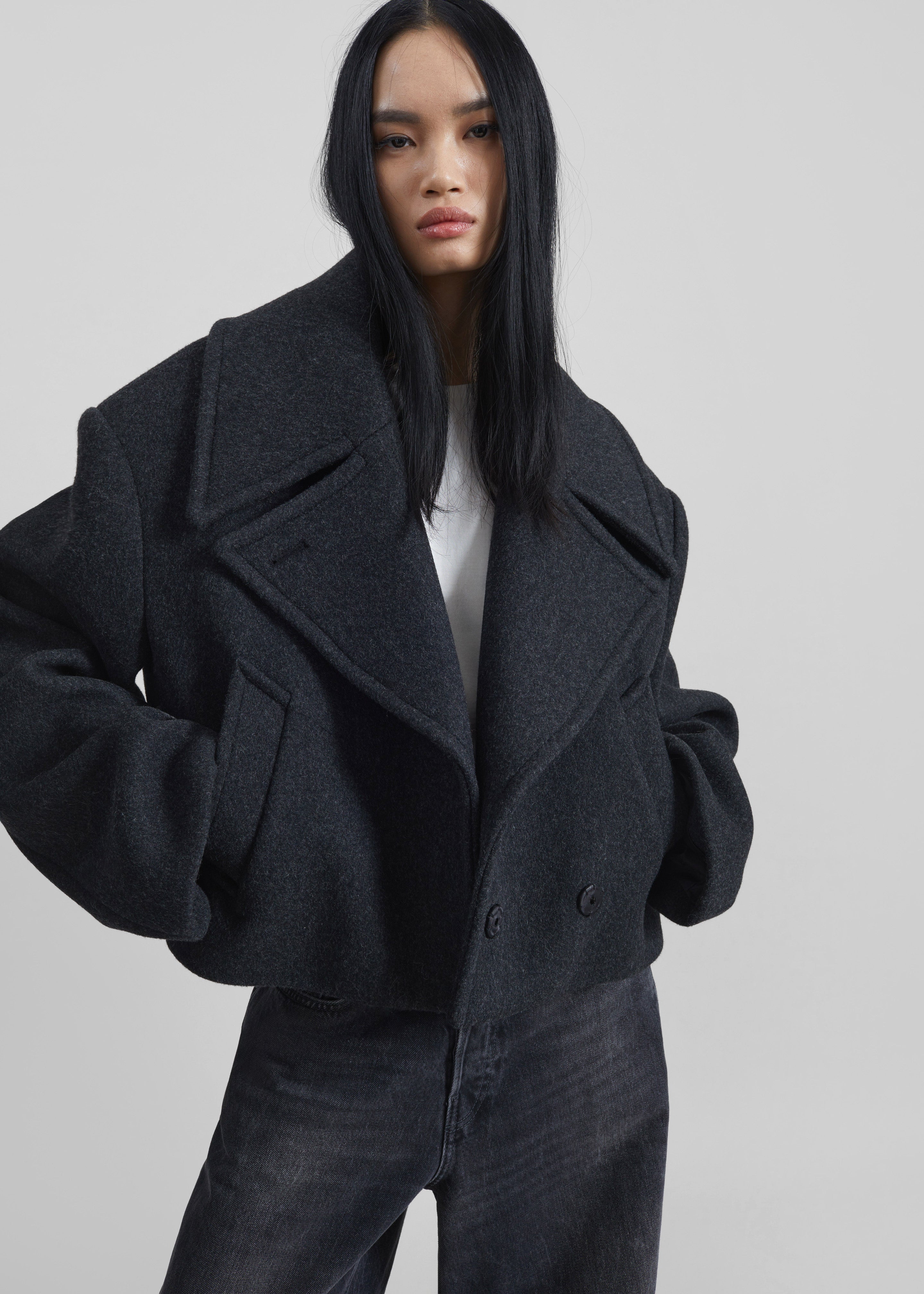 Aumale Cropped Wool Peacoat - Charcoal – The Frankie Shop