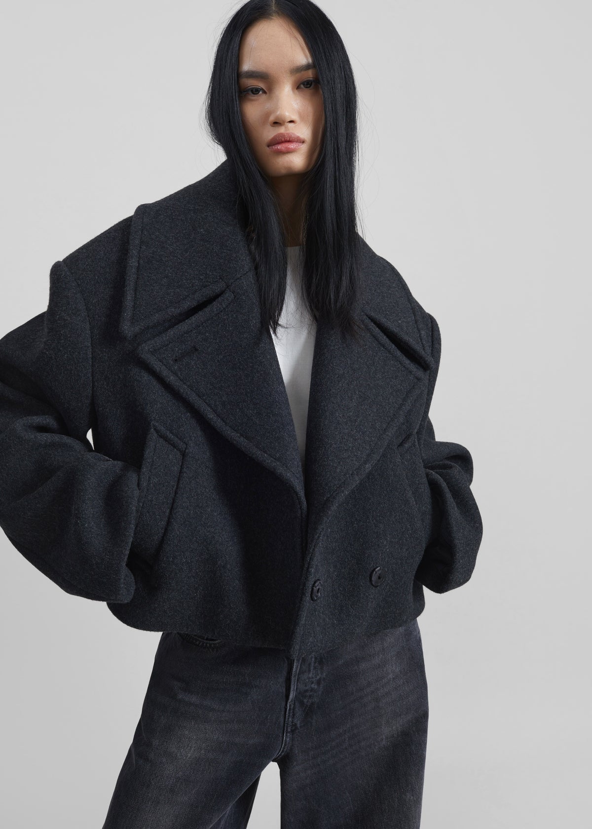Aumale Cropped Wool Peacoat - Charcoal - 5