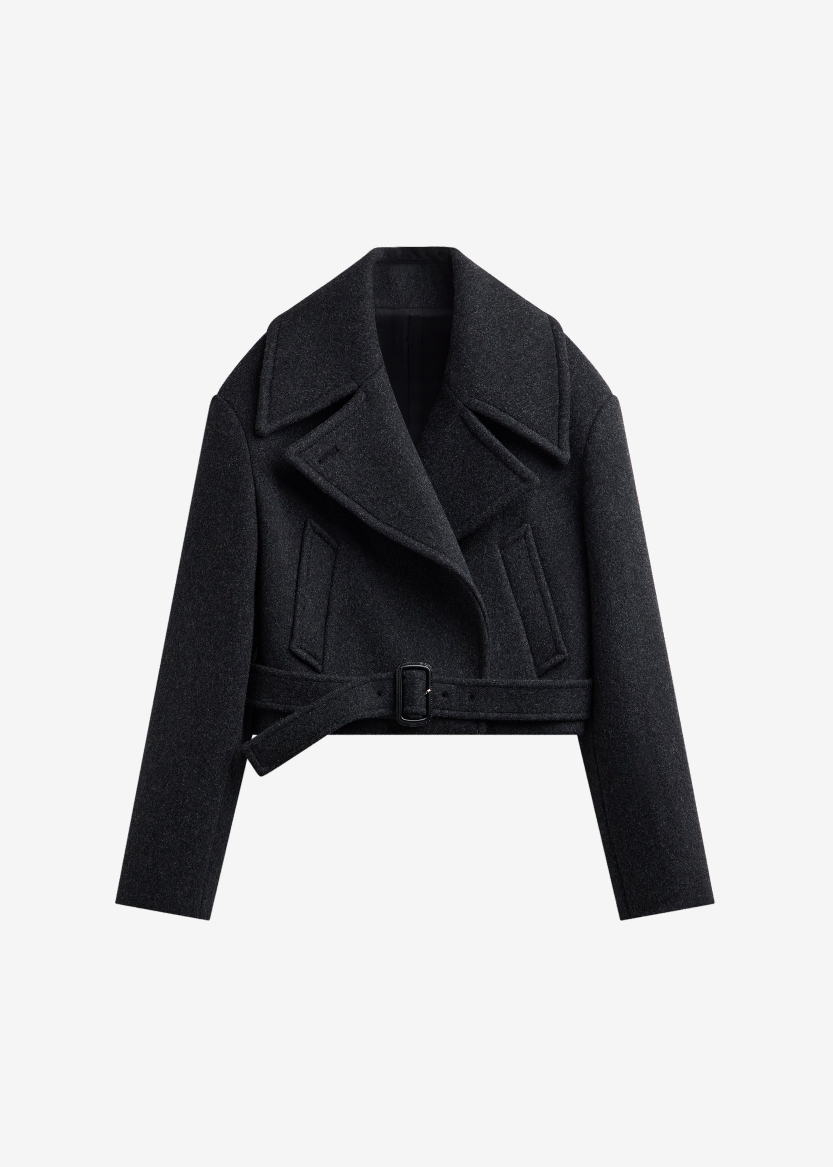 Aumale Cropped Wool Peacoat - Charcoal – The Frankie Shop