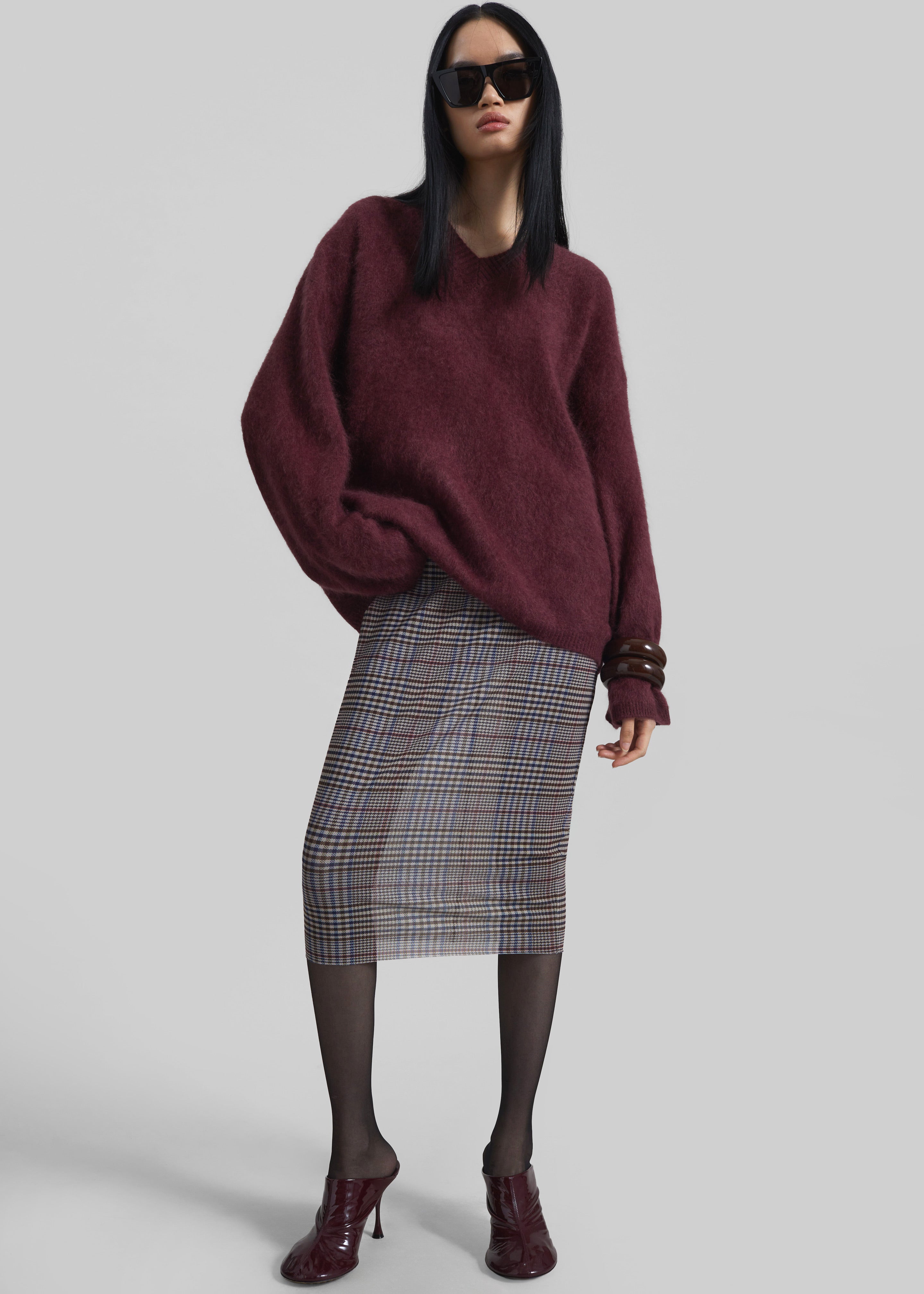 Aurora Sheer Mesh Skirt - Beige Glen Plaid - 4