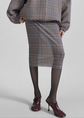 Aurora Sheer Mesh Skirt - Beige Glen Plaid