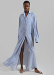 Avery Fluid Shirt Dress - White/Blue Stripe